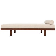 Custom Modernist Daybed in Solid Pinewood and Teddy Fur Fabric, Prototype Sofa