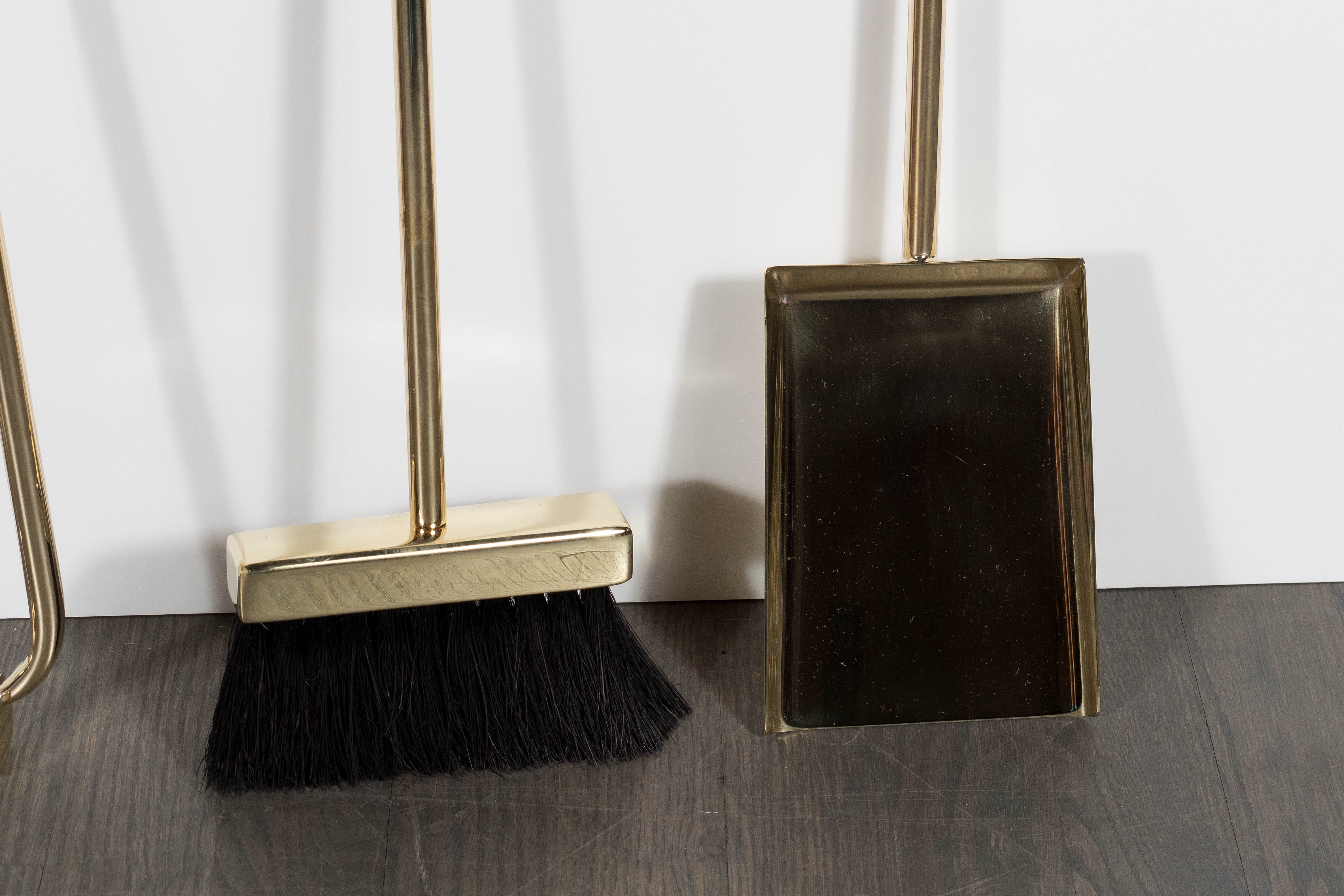 Contemporary Custom Modernist Four-Piece Fire Tool Set in Polished Brass For Sale