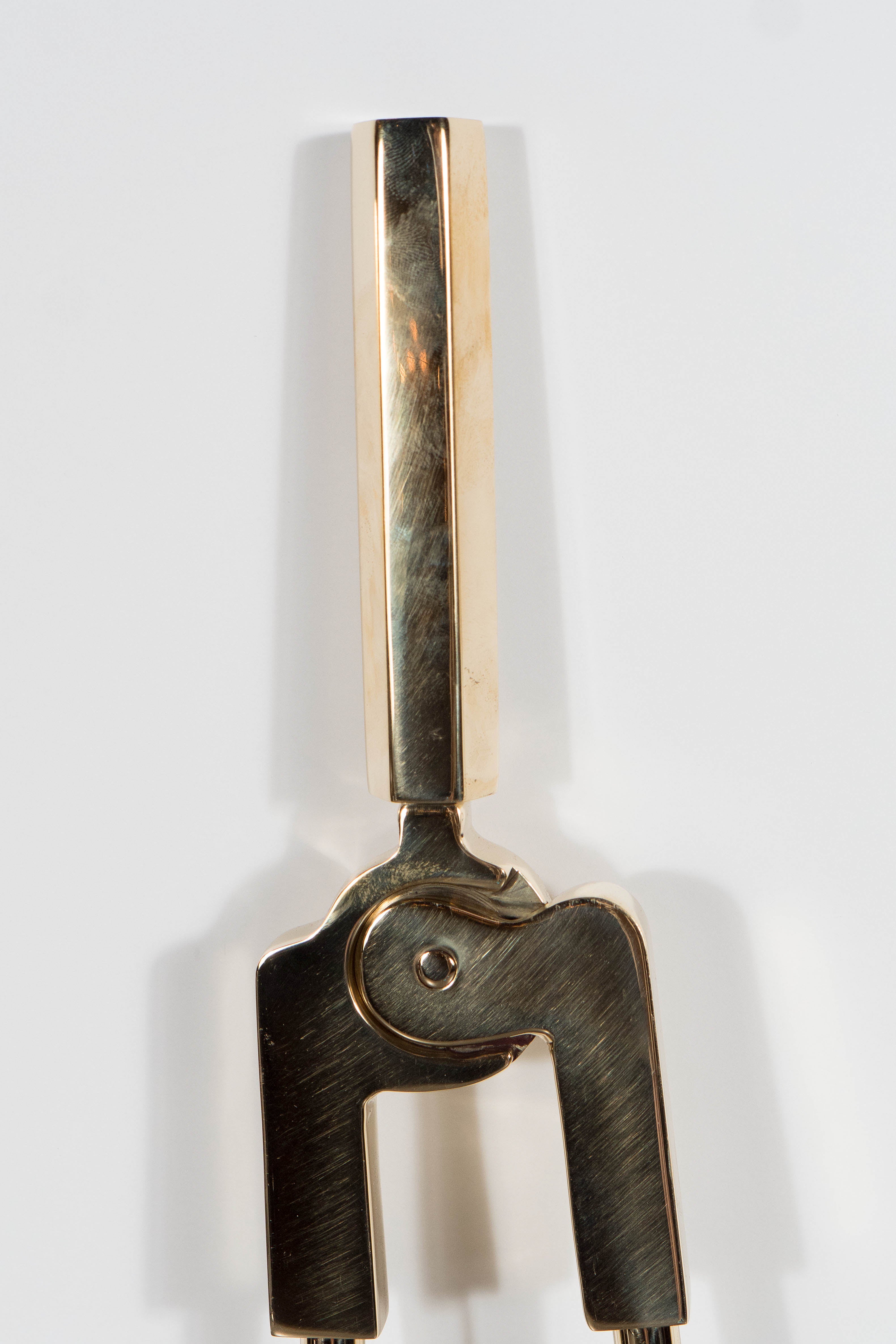 Custom Modernist Four-Piece Fire Tool Set in Polished Brass 2