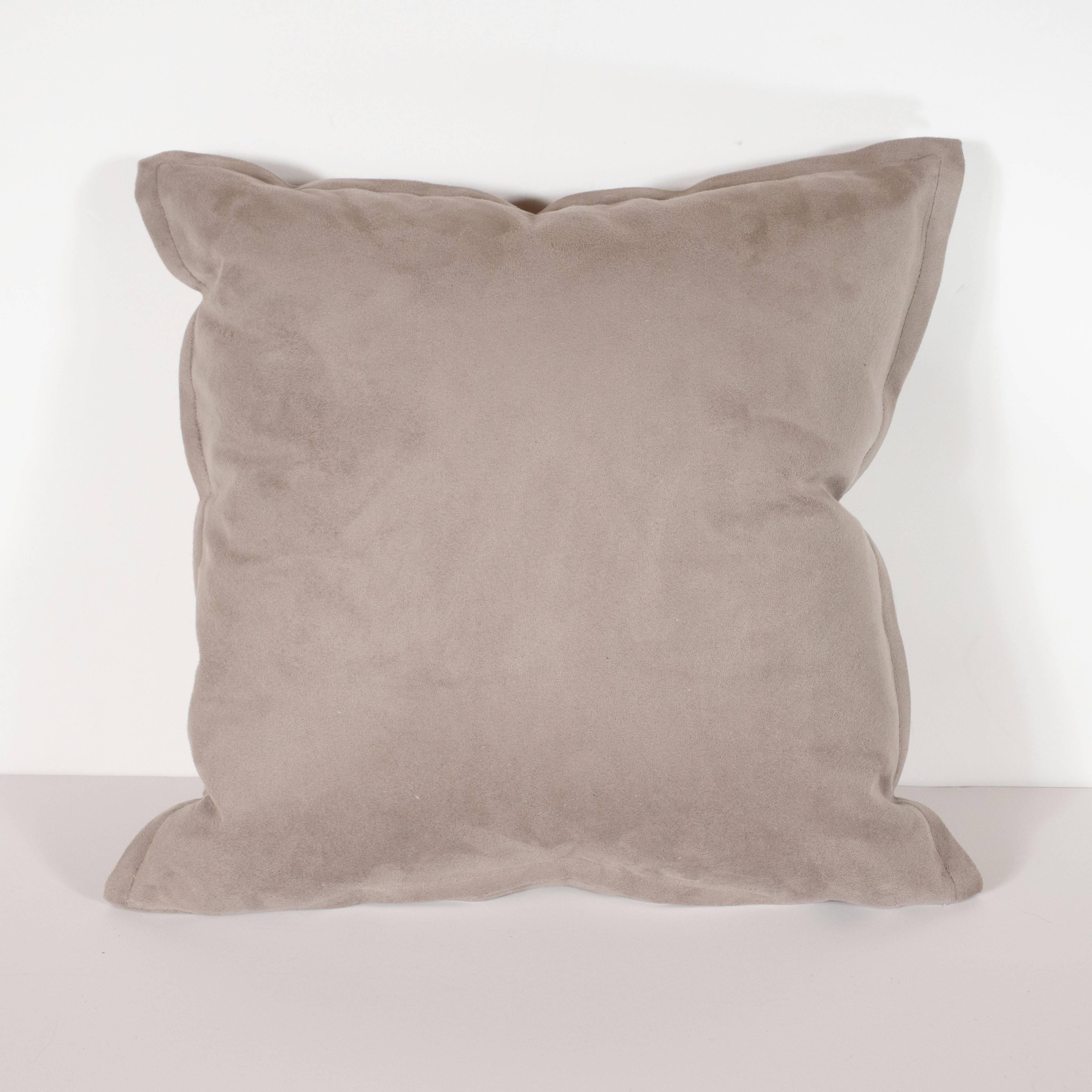 Custom Modernist Horsehide and Ultra Suede Banded Pillows in Metallic Tones 1