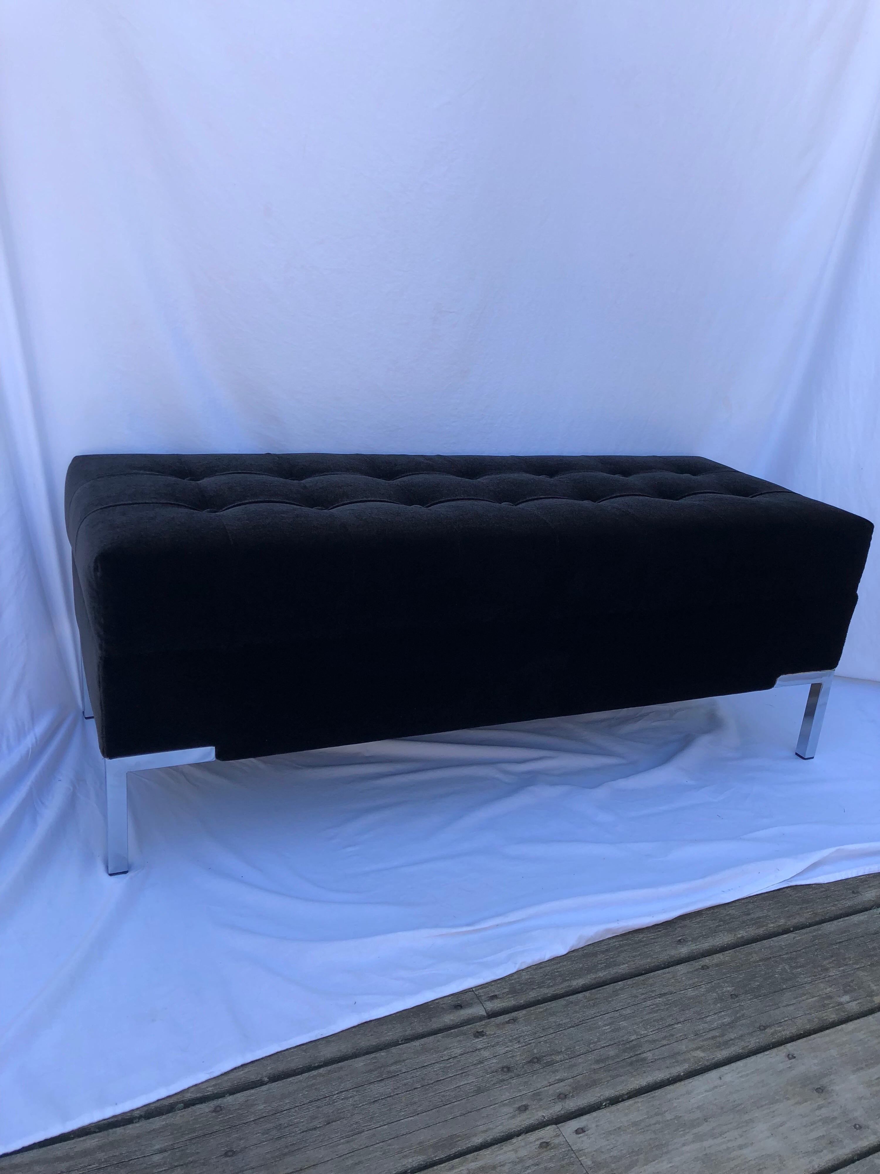 Chrome Mid Century Style Mohair Bench For Sale