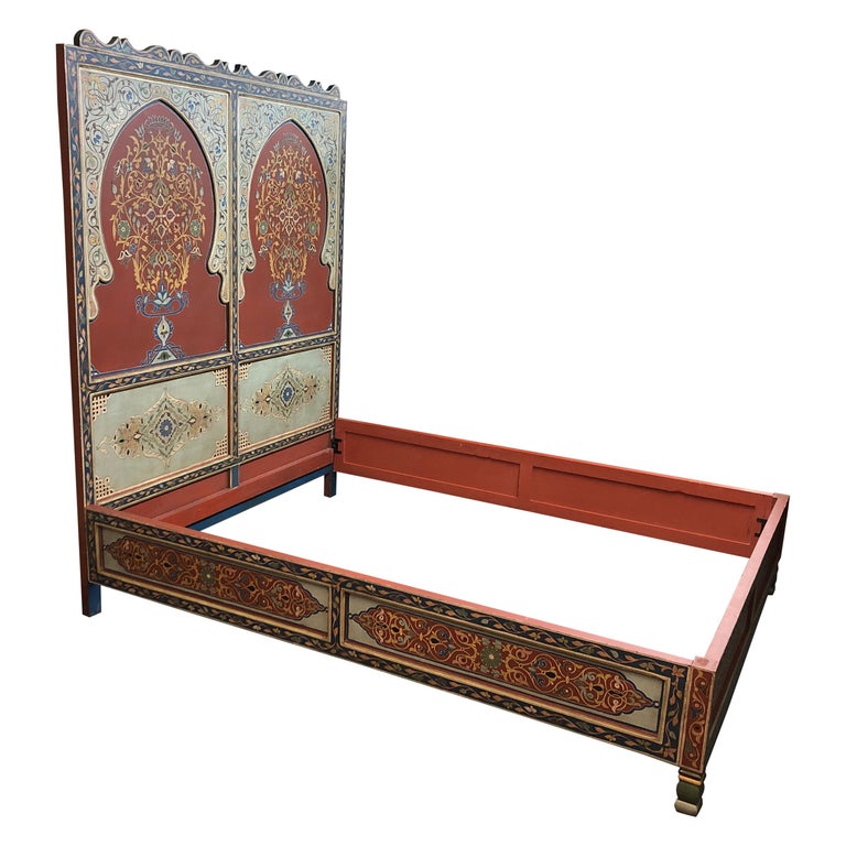 Custom Monumental Moroccan Queen Bed Frame and Nightstands For Sale at