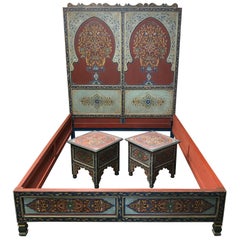 Custom Monumental Moroccan Queen Bed Frame and Nightstands