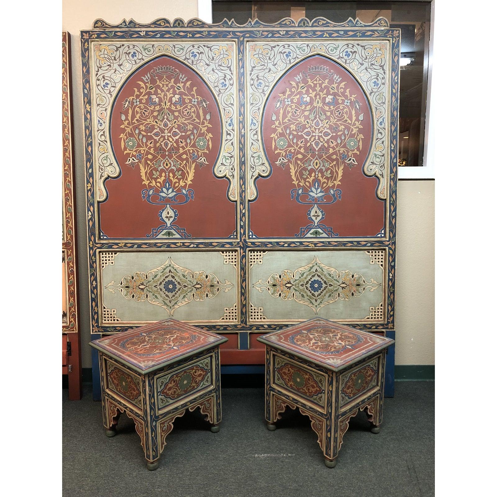 Custom Monumental Moroccan Queen Bed Frame and Nightstands For Sale 14
