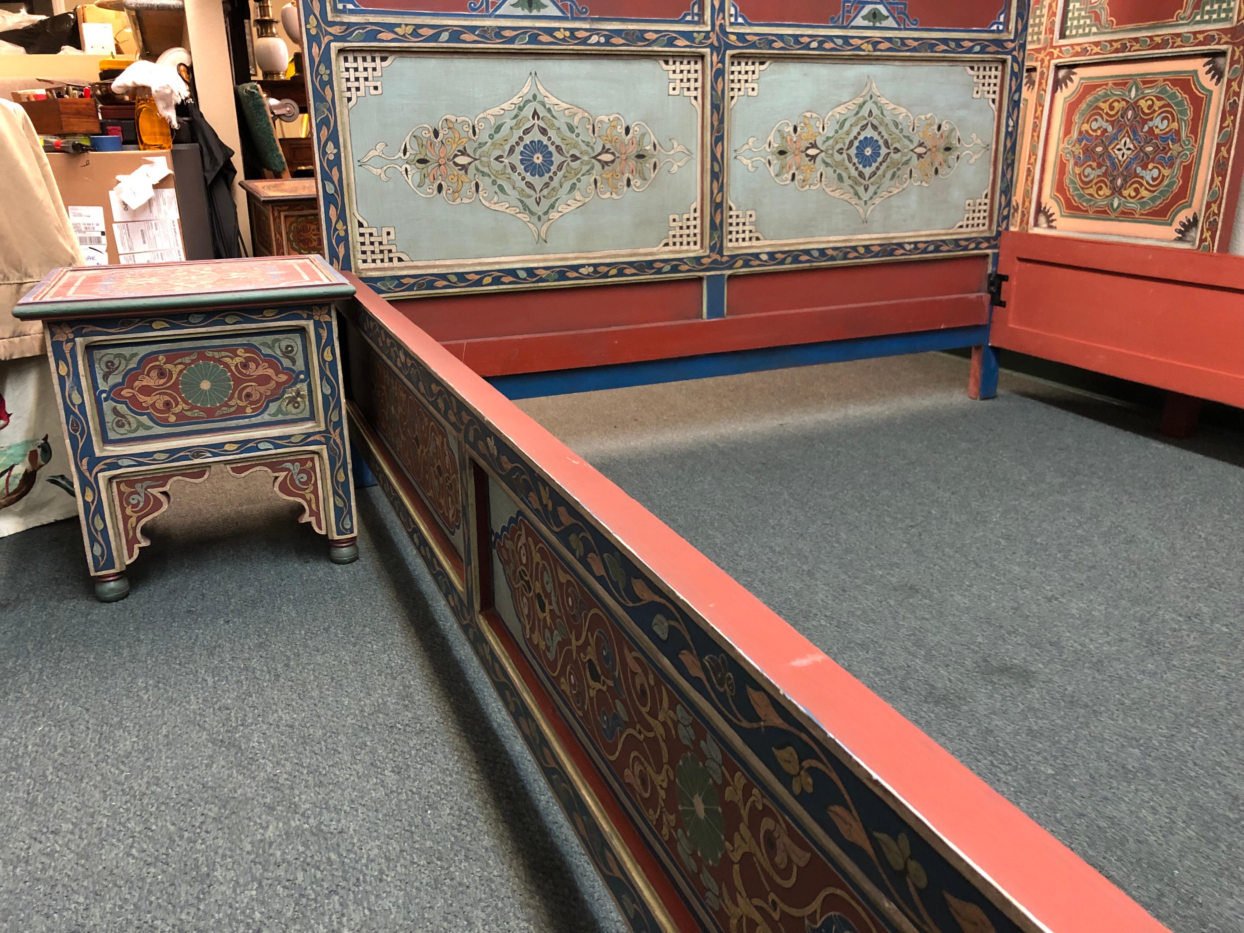 Custom Monumental Moroccan Queen Bed Frame and Nightstands For Sale 1