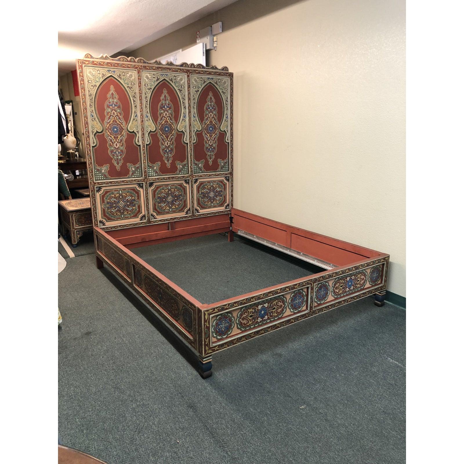 Custom Monumental Moroccan Queen Bed and Matching Nightstands For Sale 12