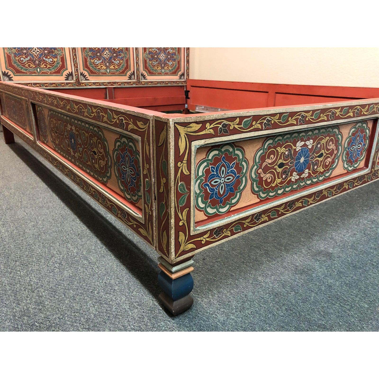 Custom Monumental Moroccan Queen Bed and Matching Nightstands For Sale 13