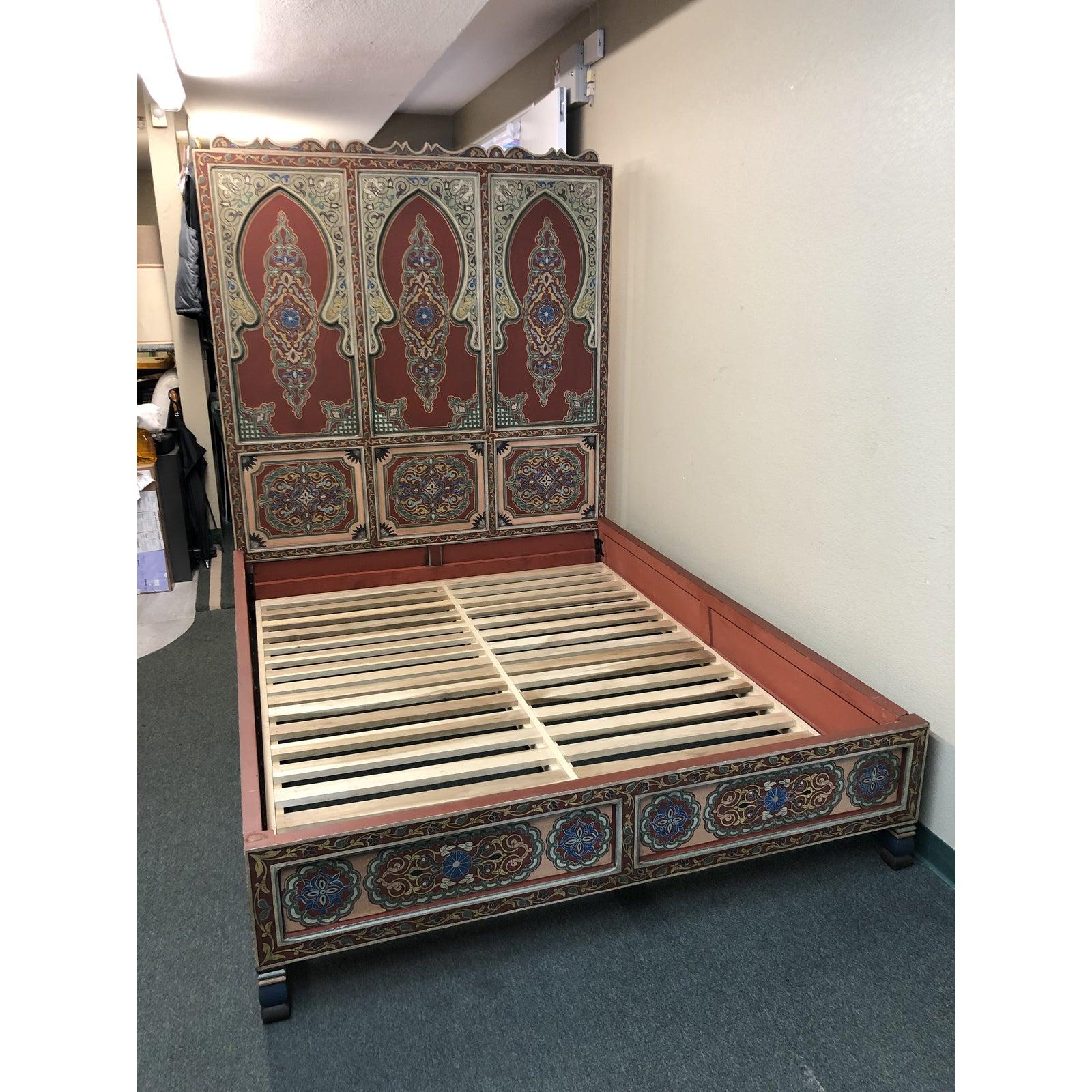 Custom Monumental Moroccan Queen Bed and Matching Nightstands For Sale 15