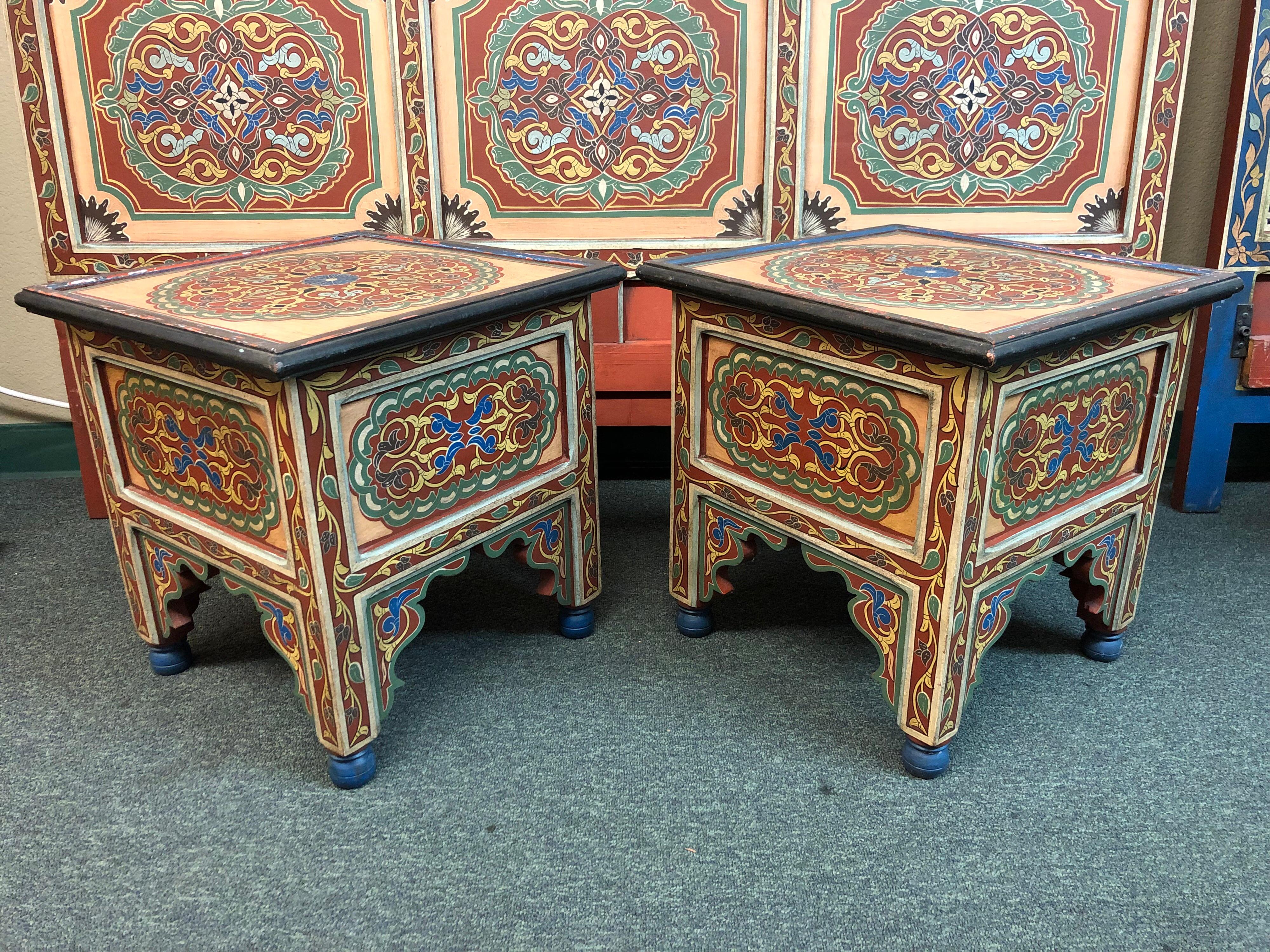 Custom Monumental Moroccan Queen Bed and Matching Nightstands In Good Condition For Sale In San Francisco, CA