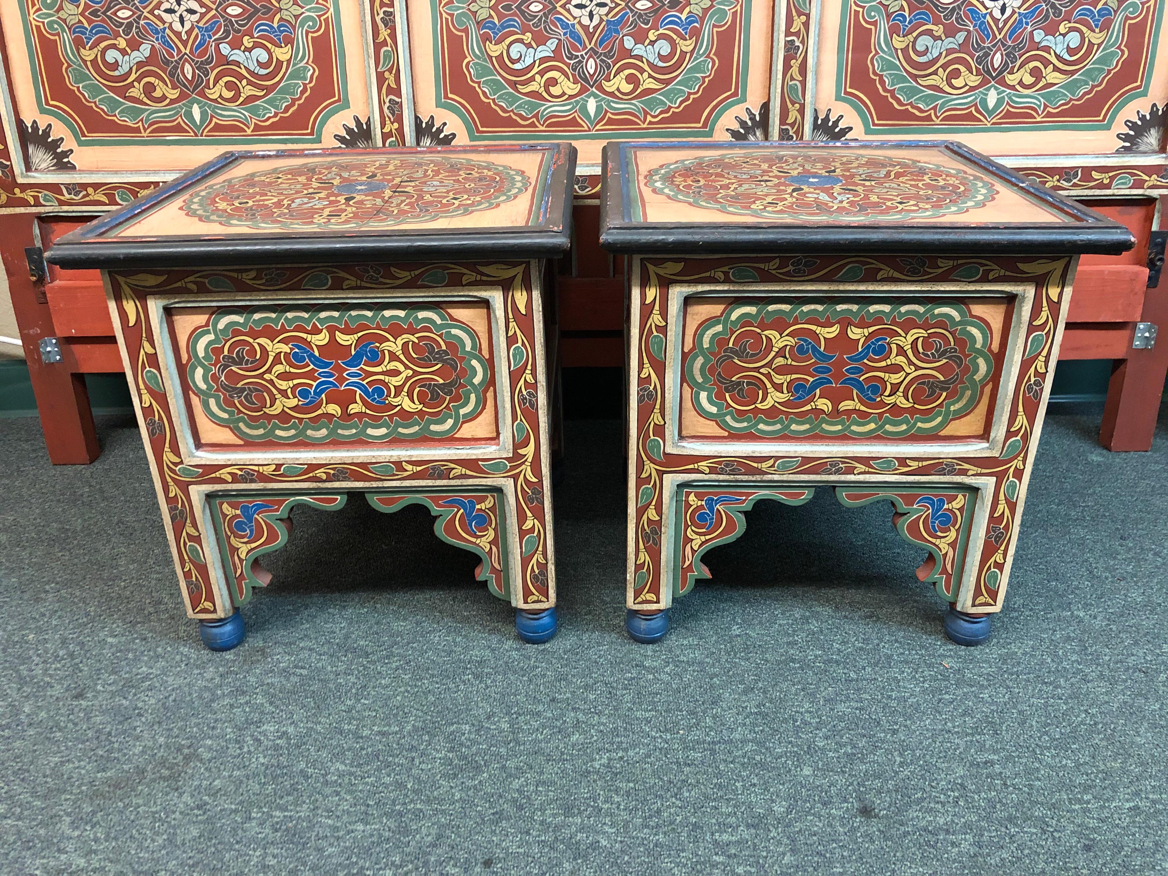 Other Custom Monumental Moroccan Queen Bed and Matching Nightstands For Sale