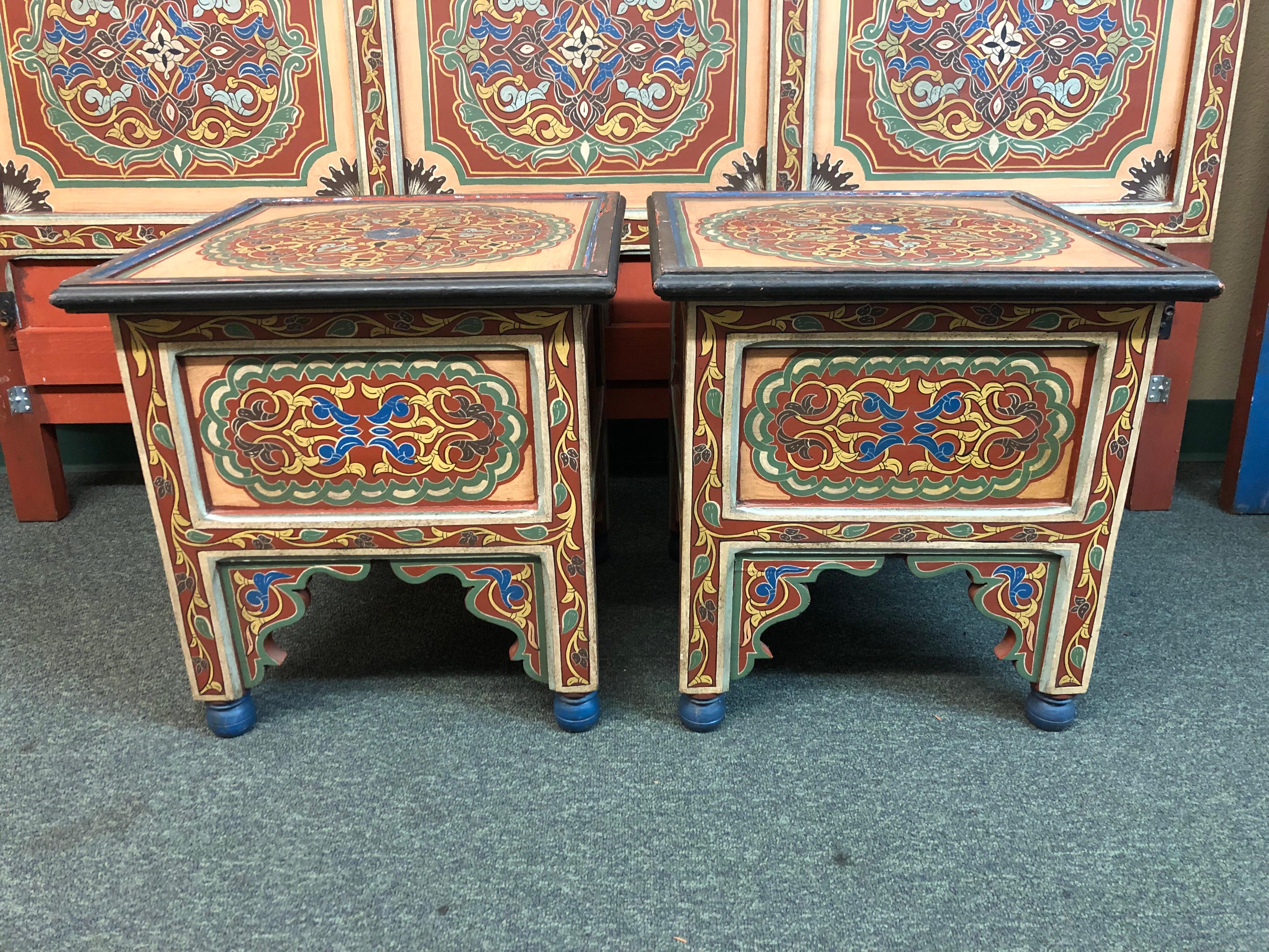 Other Custom Monumental Moroccan Queen Bed and Matching Nightstands For Sale