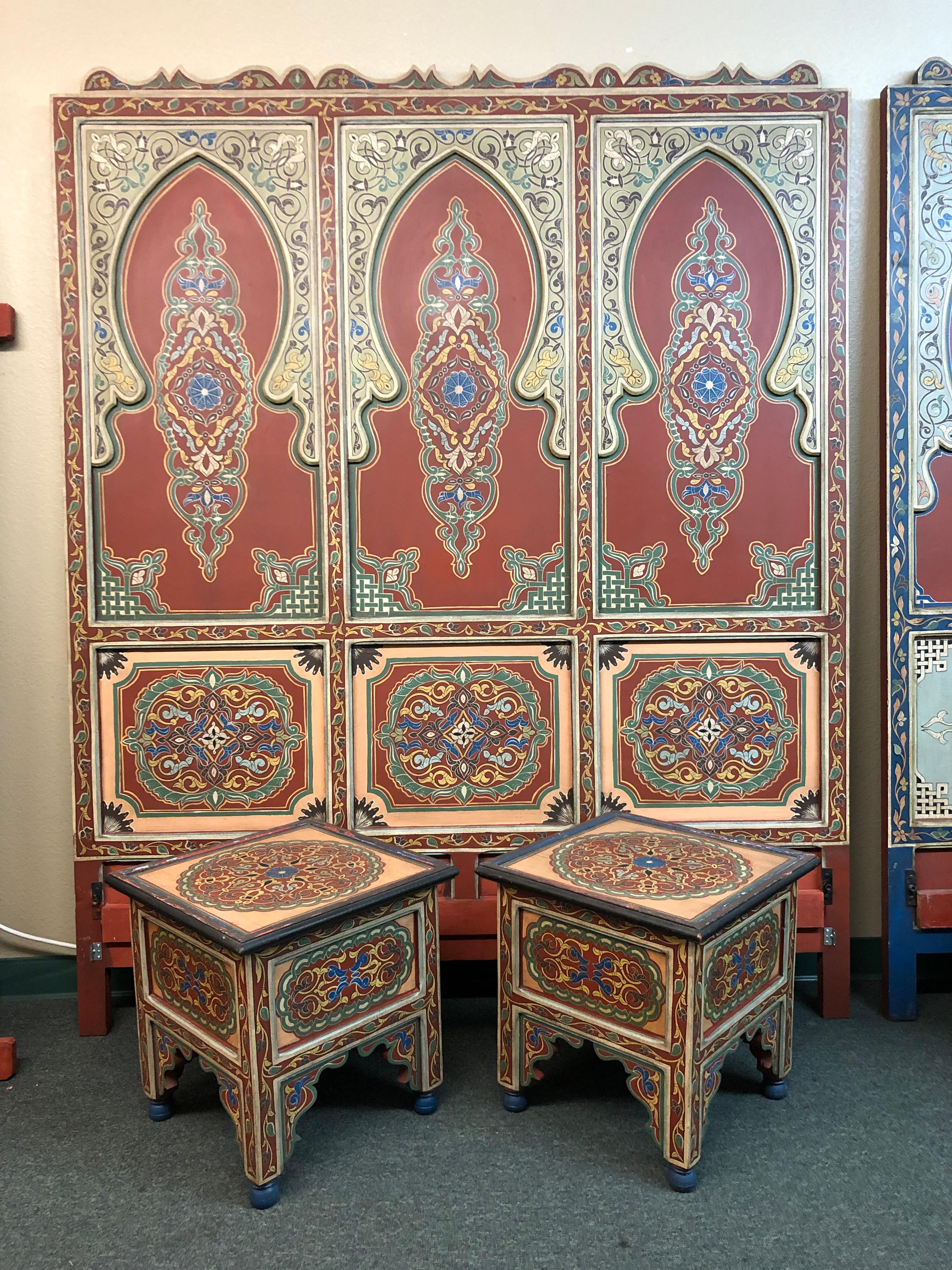 Custom Monumental Moroccan Queen Bed and Matching Nightstands For Sale 1