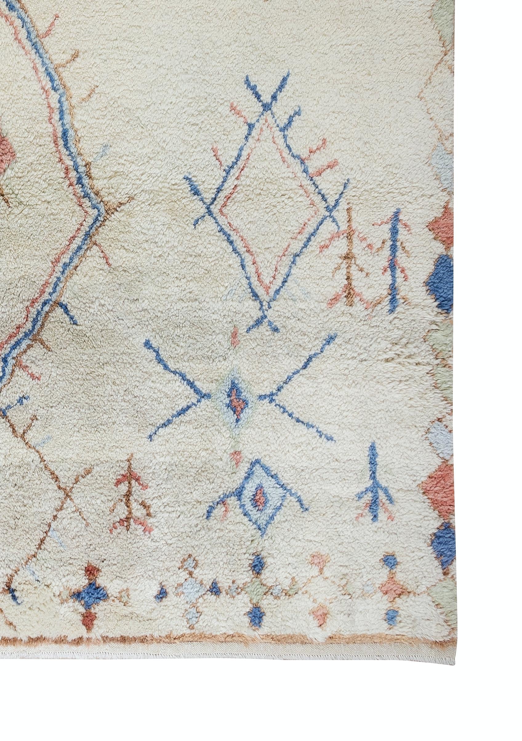 Maßgefertigter marokkanischer Tulu-Teppich aus Berber, 100 % weiche, gemütliche Wolle, moderner handgeknüpfter Teppich (21. Jahrhundert und zeitgenössisch) im Angebot