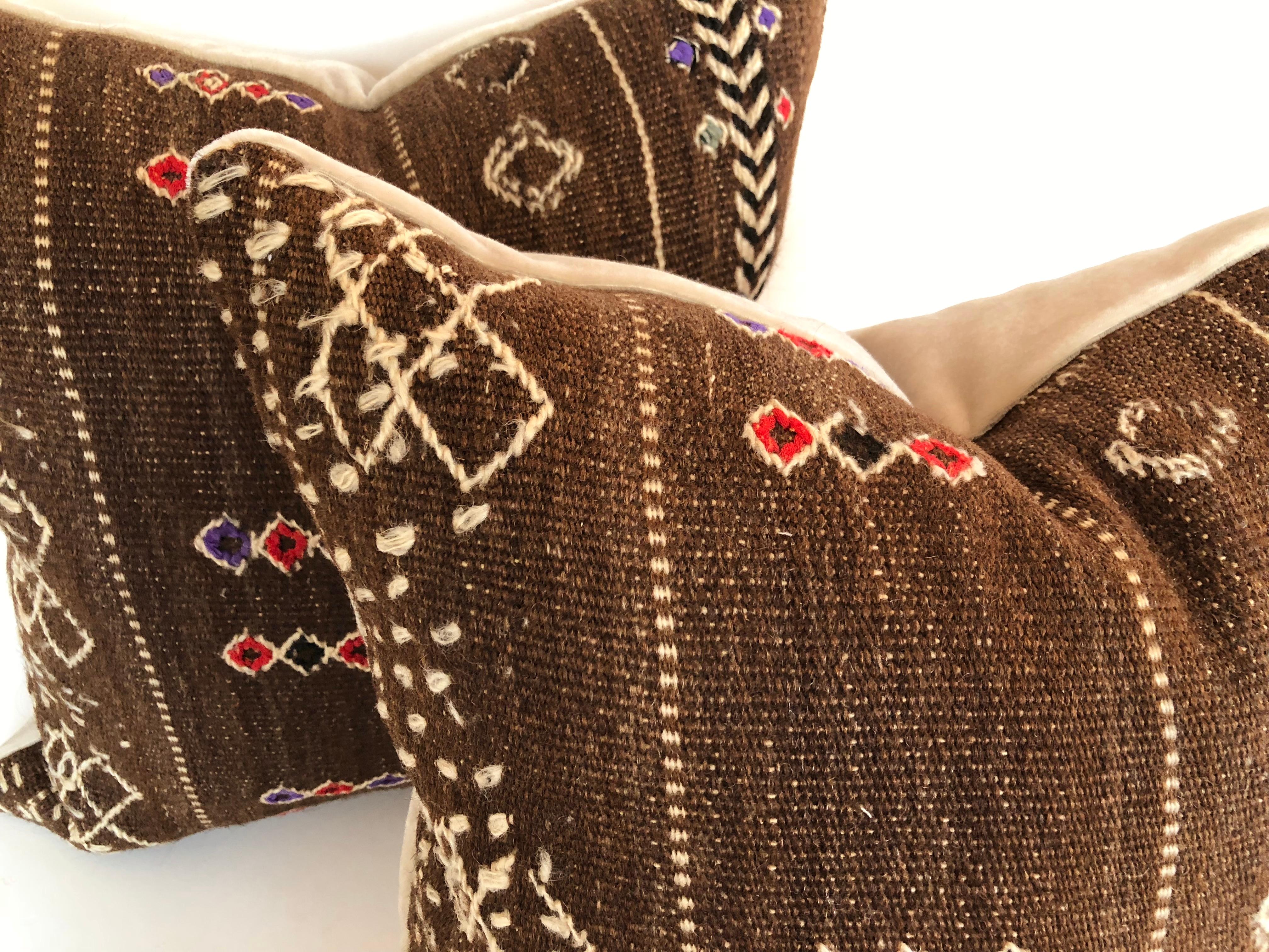 Tribal Custom Pillows by Maison Suzanne Cut From a Vintage Moroccan Wool Ourika Rug For Sale