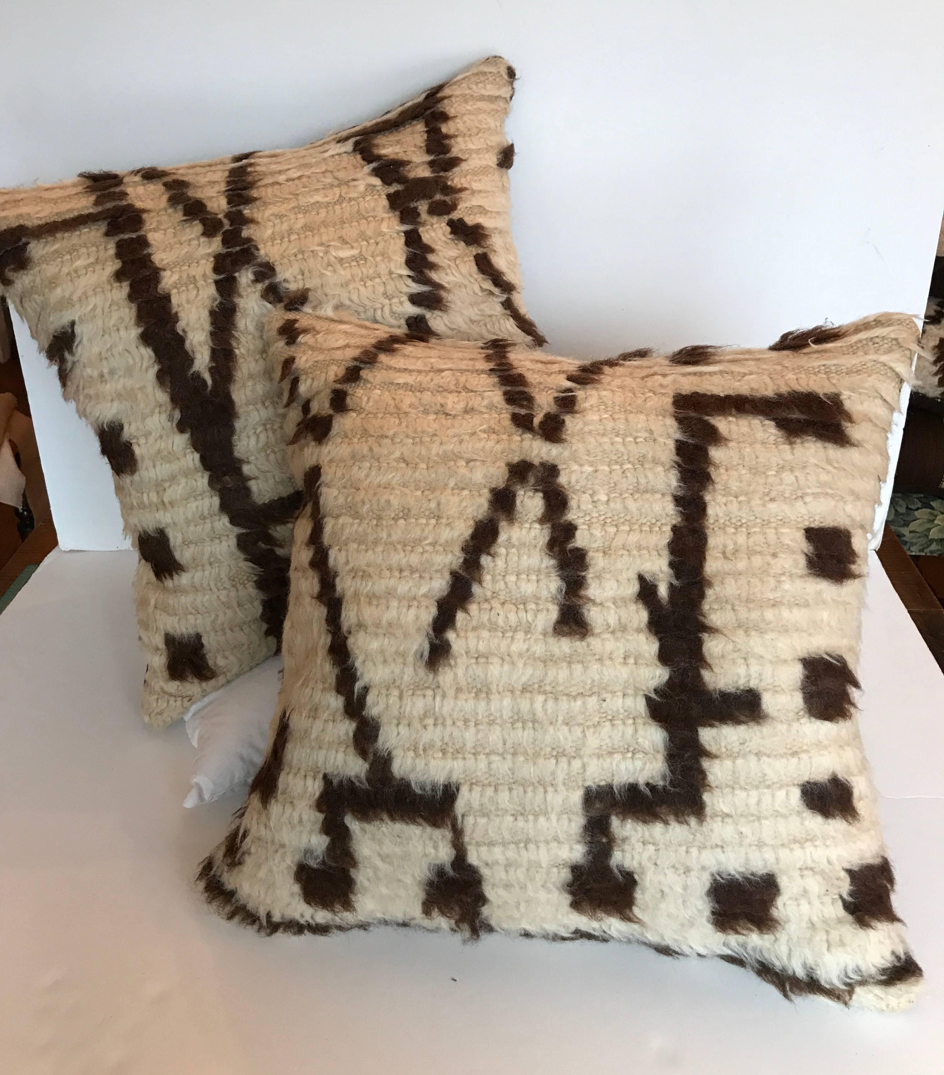 Hand-Knotted Custom Moroccan Pillow Cut from a Hand Loomed Wool Berber Azilal Rug For Sale
