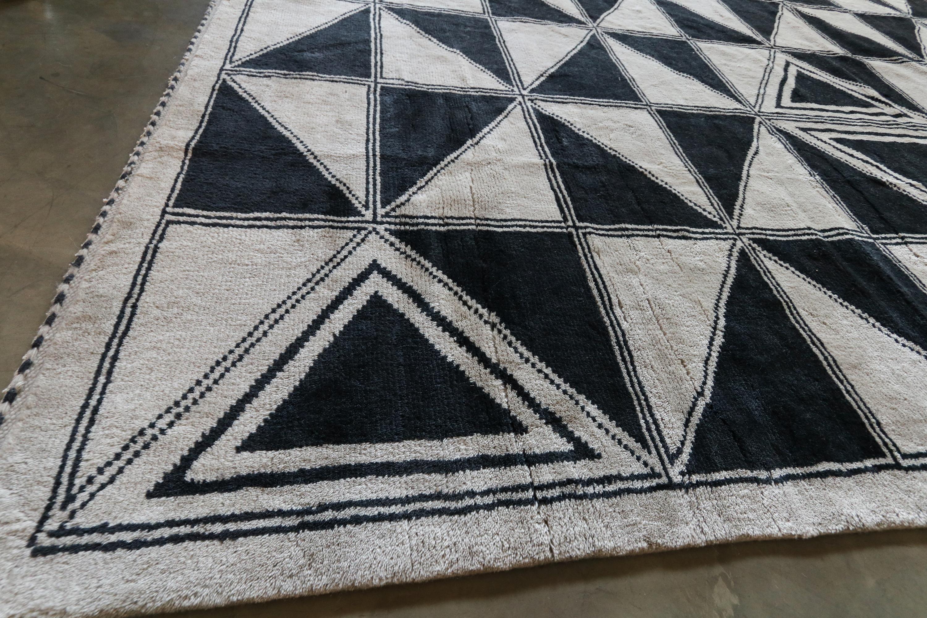 Wool Custom Moroccan Rug with Geometric Triangles