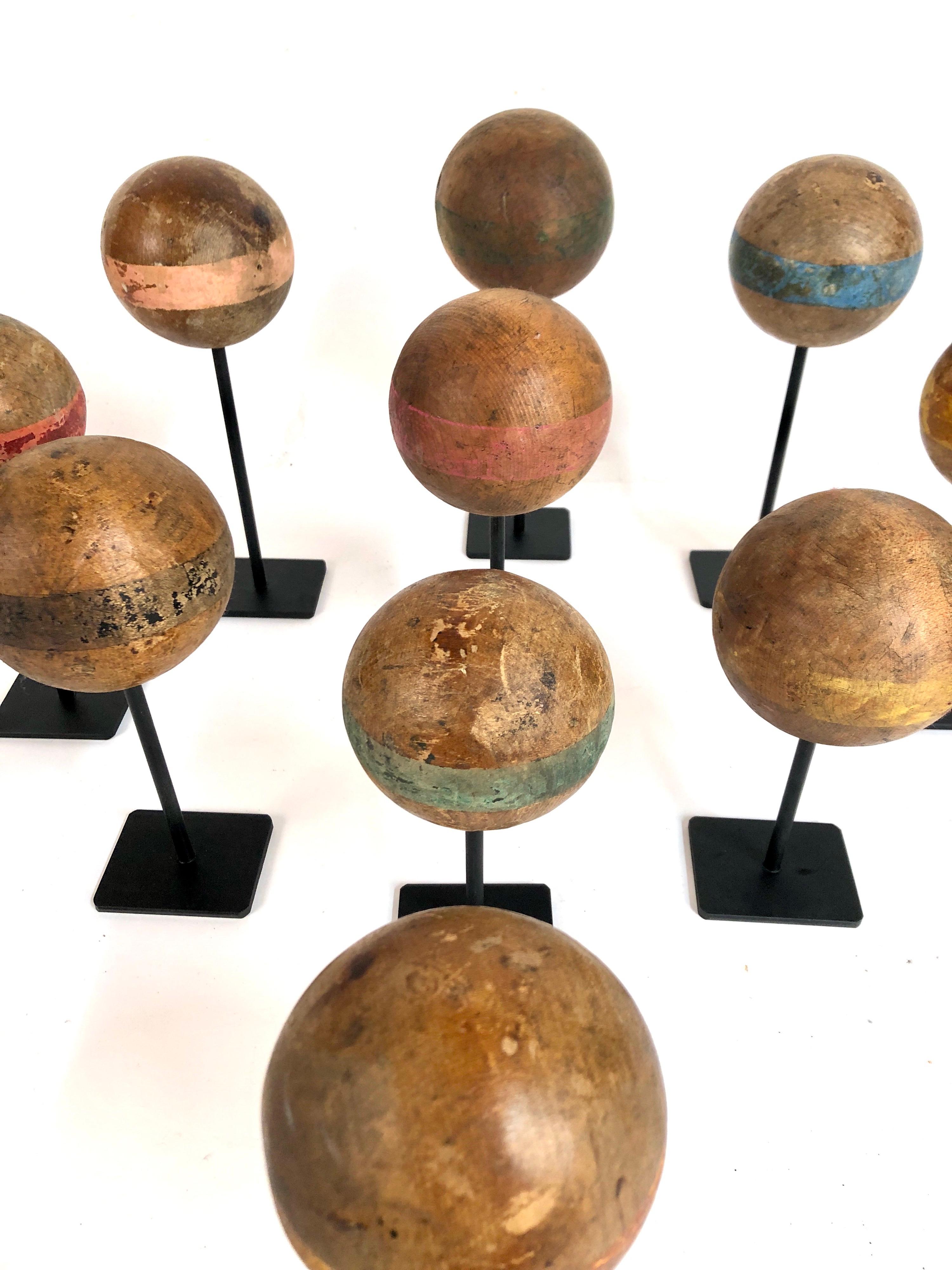 American Classical Custom Mounted Collection of Antique Wooden Croquet Balls '10'