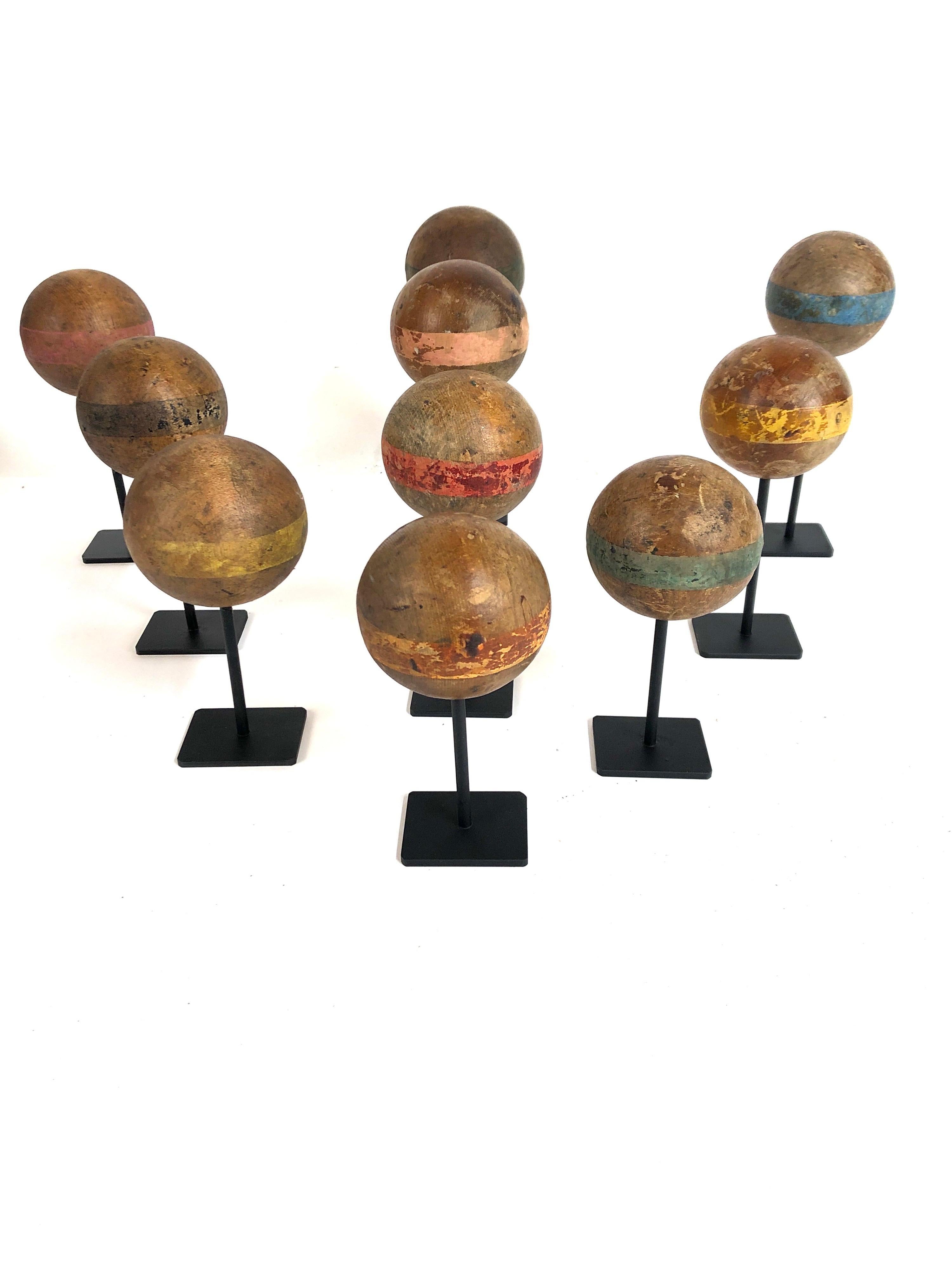 American Custom Mounted Collection of Antique Wooden Croquet Balls '10'