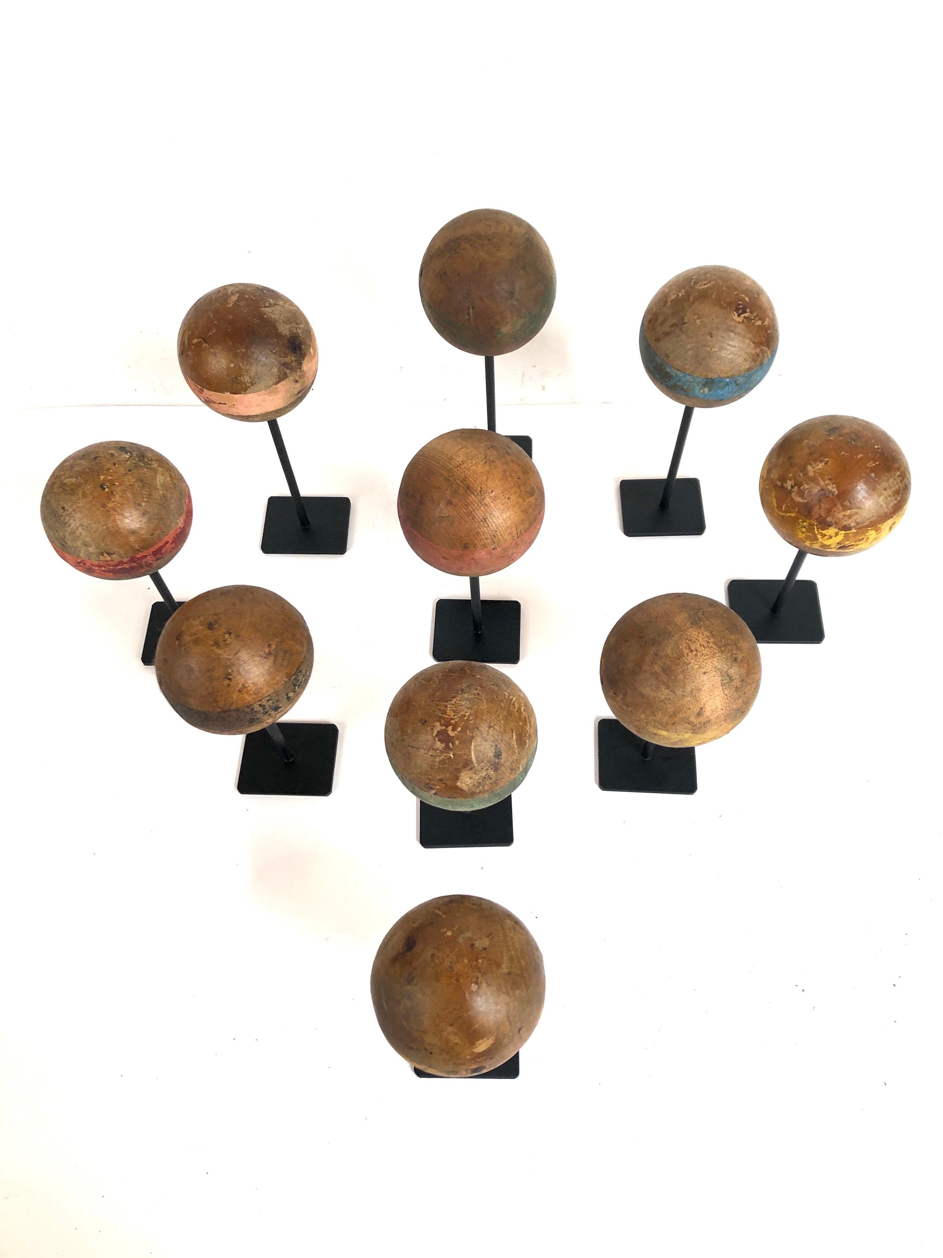 Turned Custom Mounted Collection of Antique Wooden Croquet Balls '10'