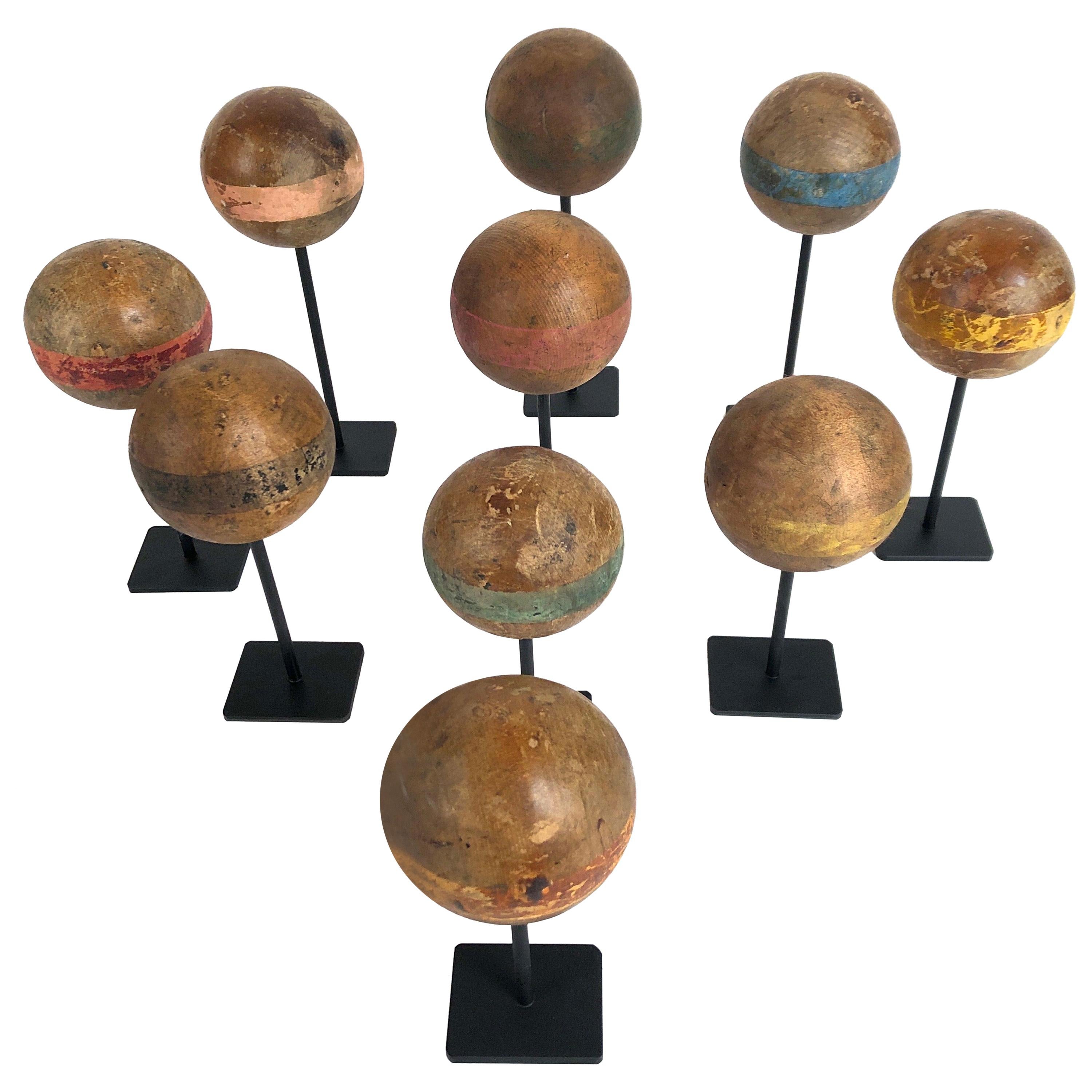 Custom Mounted Collection of Antique Wooden Croquet Balls '10'