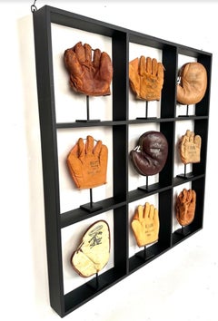 Custom Mounted Display of Antique Child's Baseball Gloves