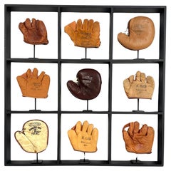 Custom Mounted Display of Antique Child's Baseball Gloves