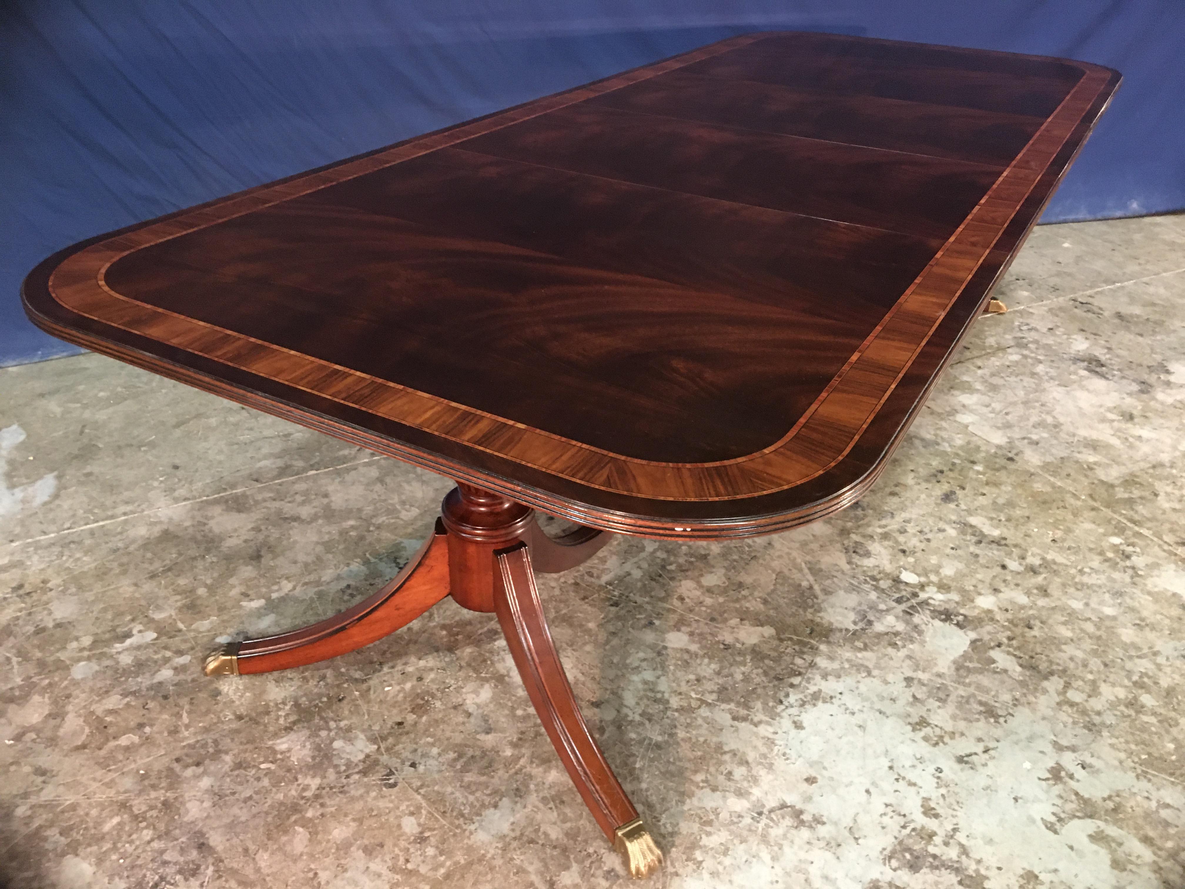 American Custom Multi-Banded Mahogany Georgian Style Dining Table by Leighton Hall For Sale