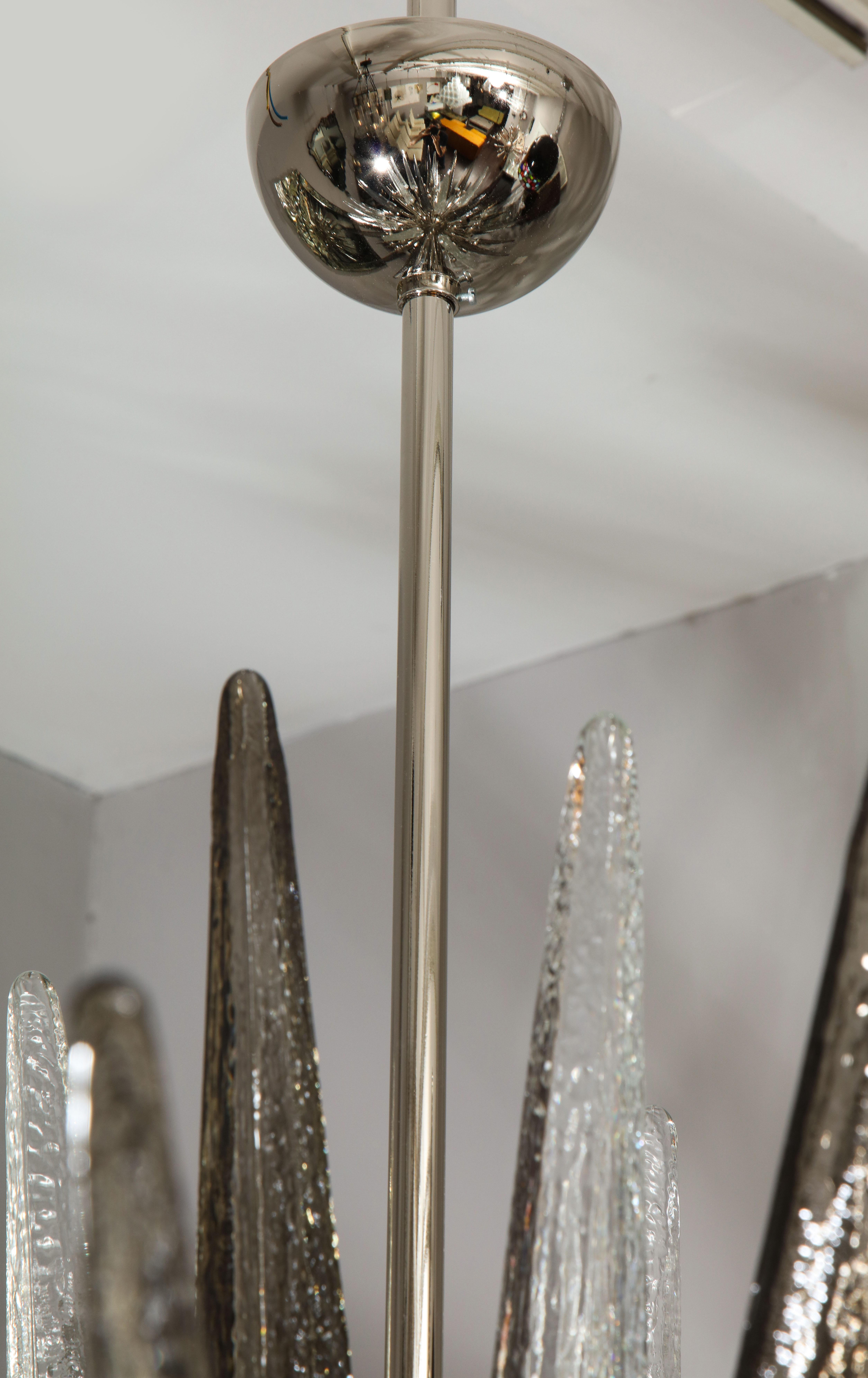 Clear and Smoke Murano Glass Spike Sputnik Chandelier With Metal Spheres For Sale 1