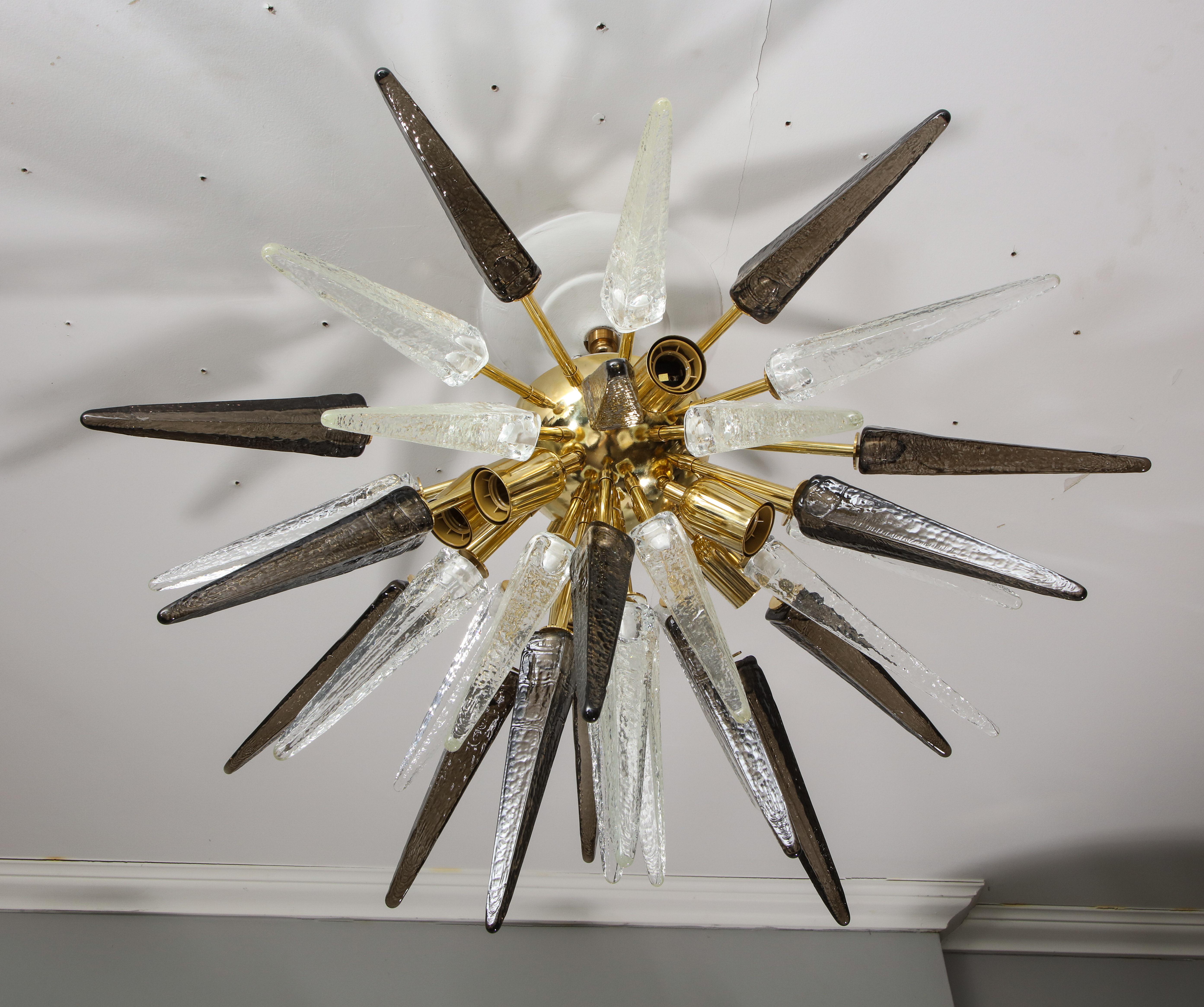 Custom Clear and Smoke Murano Glass Spike Flush Mount In New Condition For Sale In New York, NY