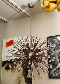 Lampadario a sfera Sputnik in vetro di Murano personalizzato in bronzo strofinato a olio