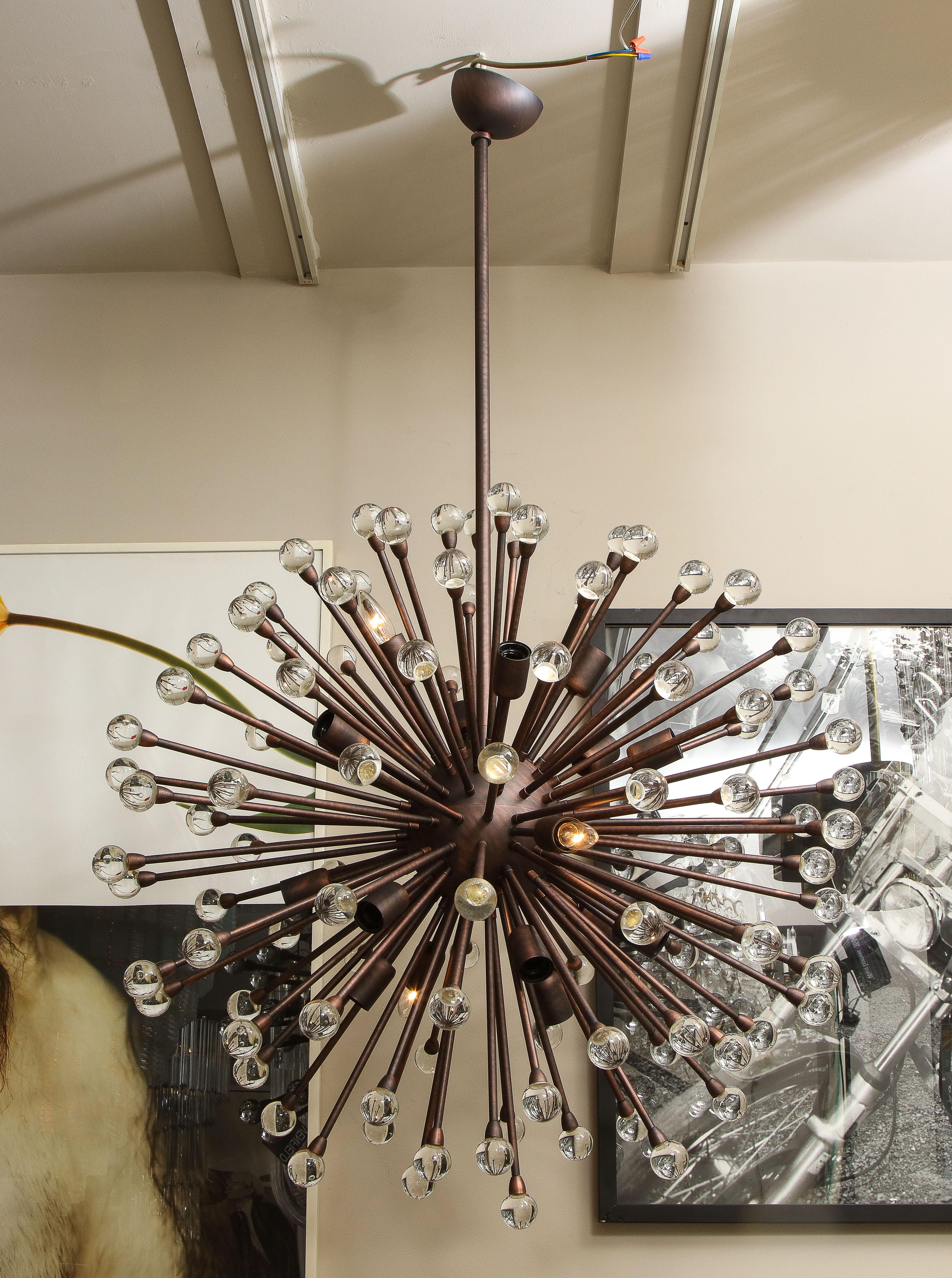 Custom Murano Glass Ball Sputnik Chandelier in Oil Rubbed Bronze In New Condition For Sale In New York, NY