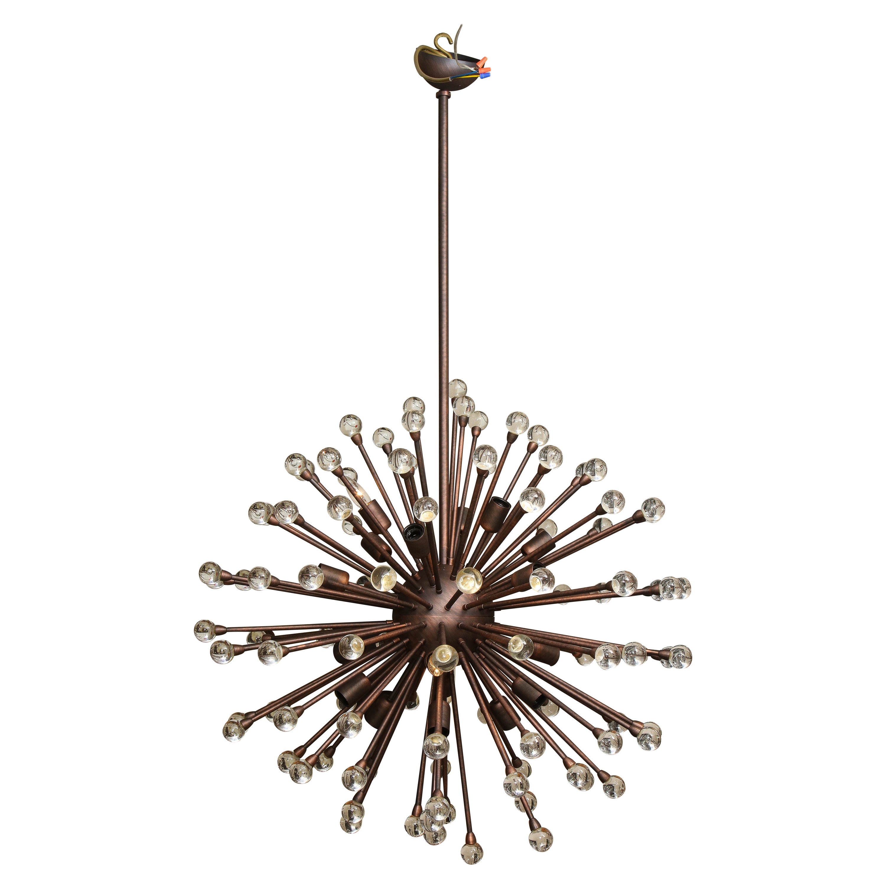 Lampadario a sfera Sputnik in vetro di Murano personalizzato in bronzo strofinato a olio in vendita