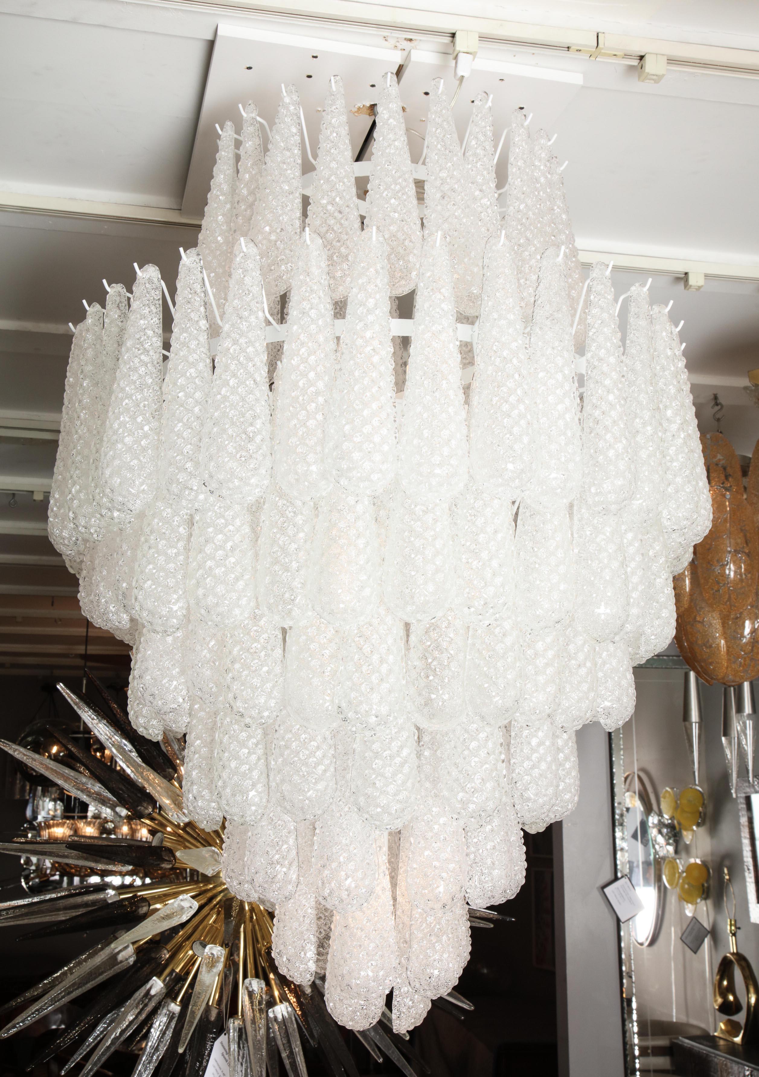 Mid-Century Modern Custom Murano Honeycomb Glass Pendant Chandelier For Sale