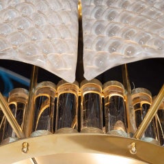 Custom Made Murano Ivory Pearlized Glass and Brass Round Chandelier, Italy