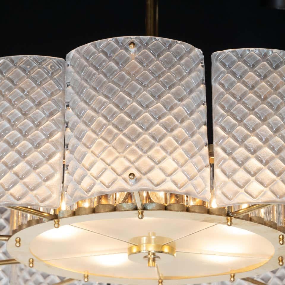 Custom Made Murano Ivory Pearlized Glass and Brass Round Chandelier, Italy In New Condition For Sale In New York, NY