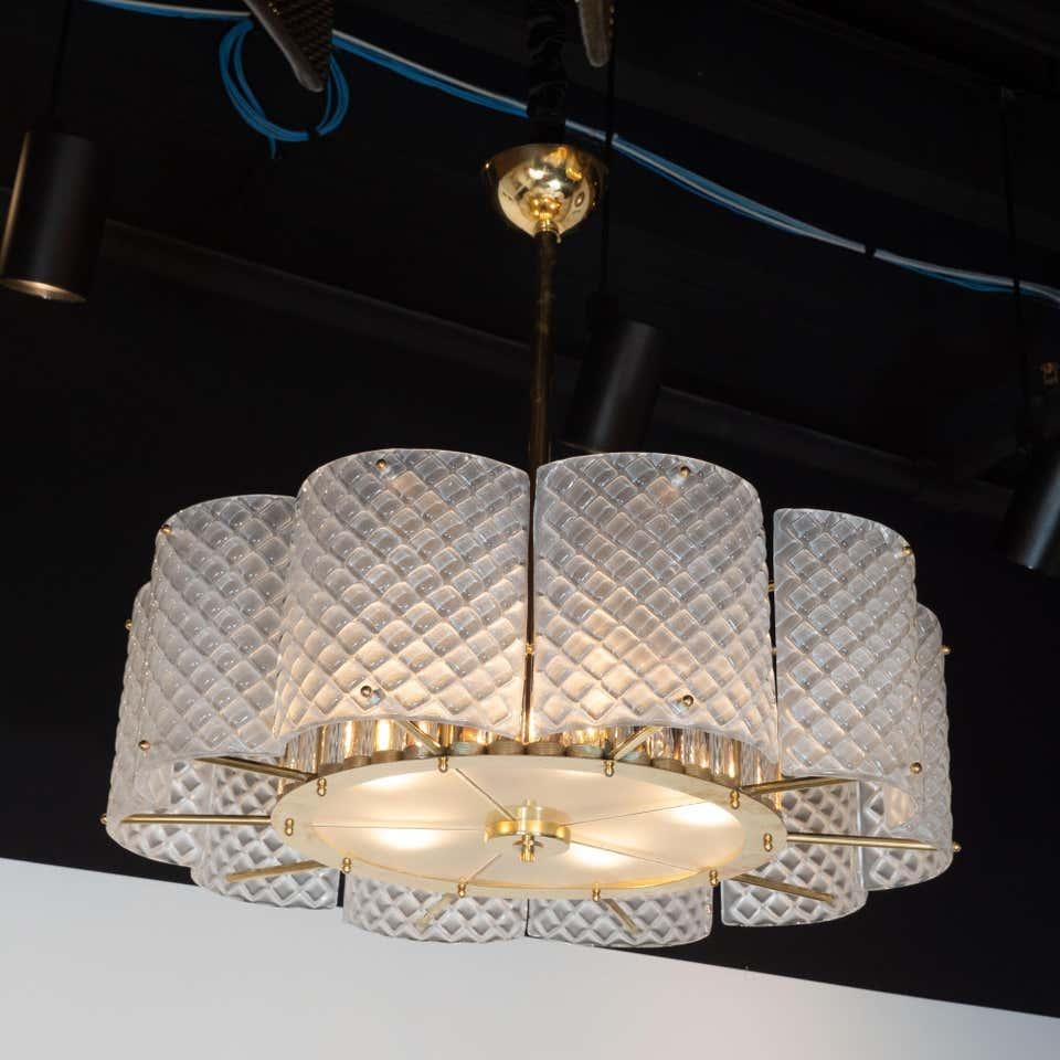 Custom Made Murano Ivory Pearlized Glass and Brass Round Chandelier, Italy For Sale 1