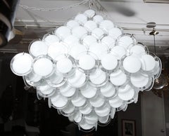 Huge White Murano Glass Disc Chandelier in Double Pyramid Shape