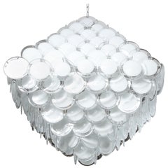 Huge White Murano Glass Disc Chandelier in Double Pyramid Shape