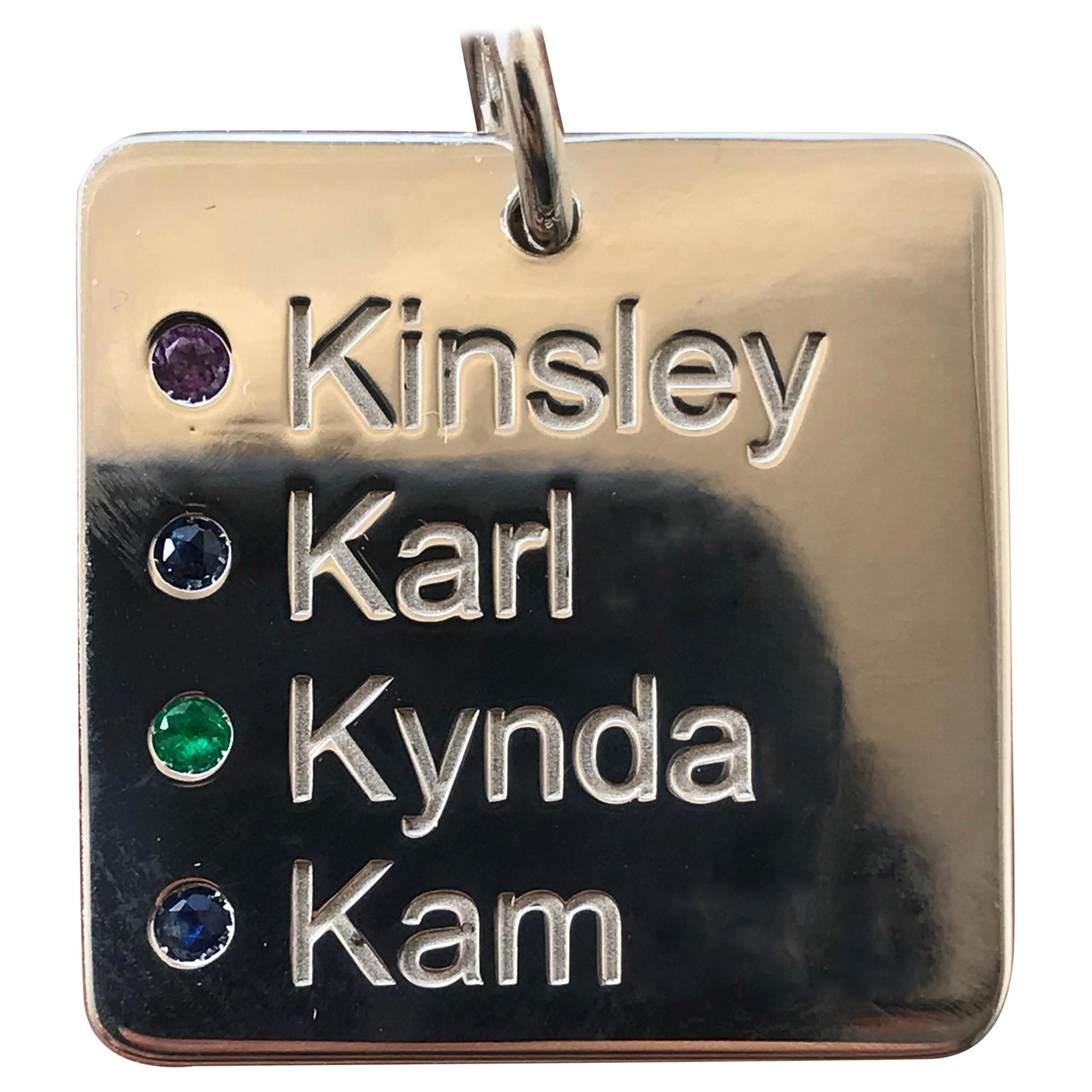 Custom Name Dog Tags with Birthday and Birthstones 14 Karat White Gold For Sale