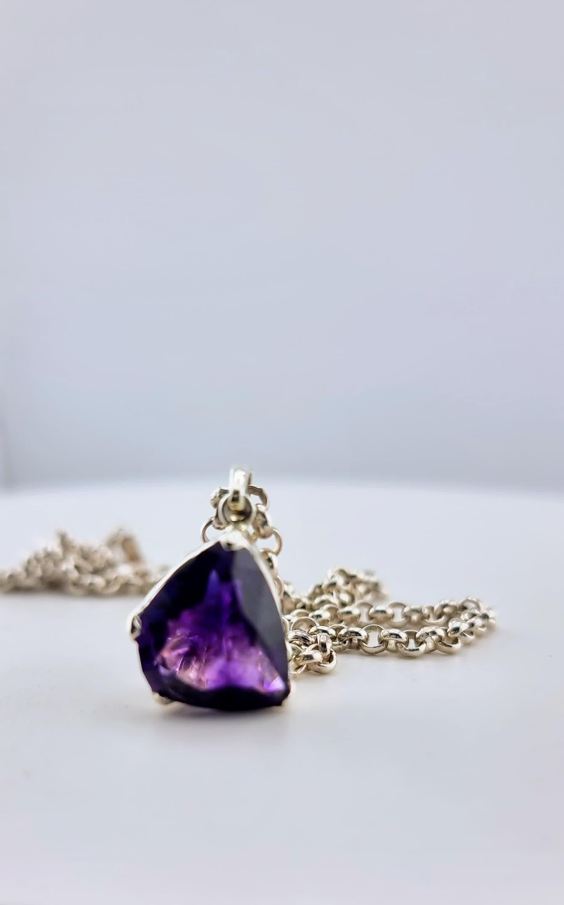 Trillion Cut Custom Natural Amethyst Necklace Pendant