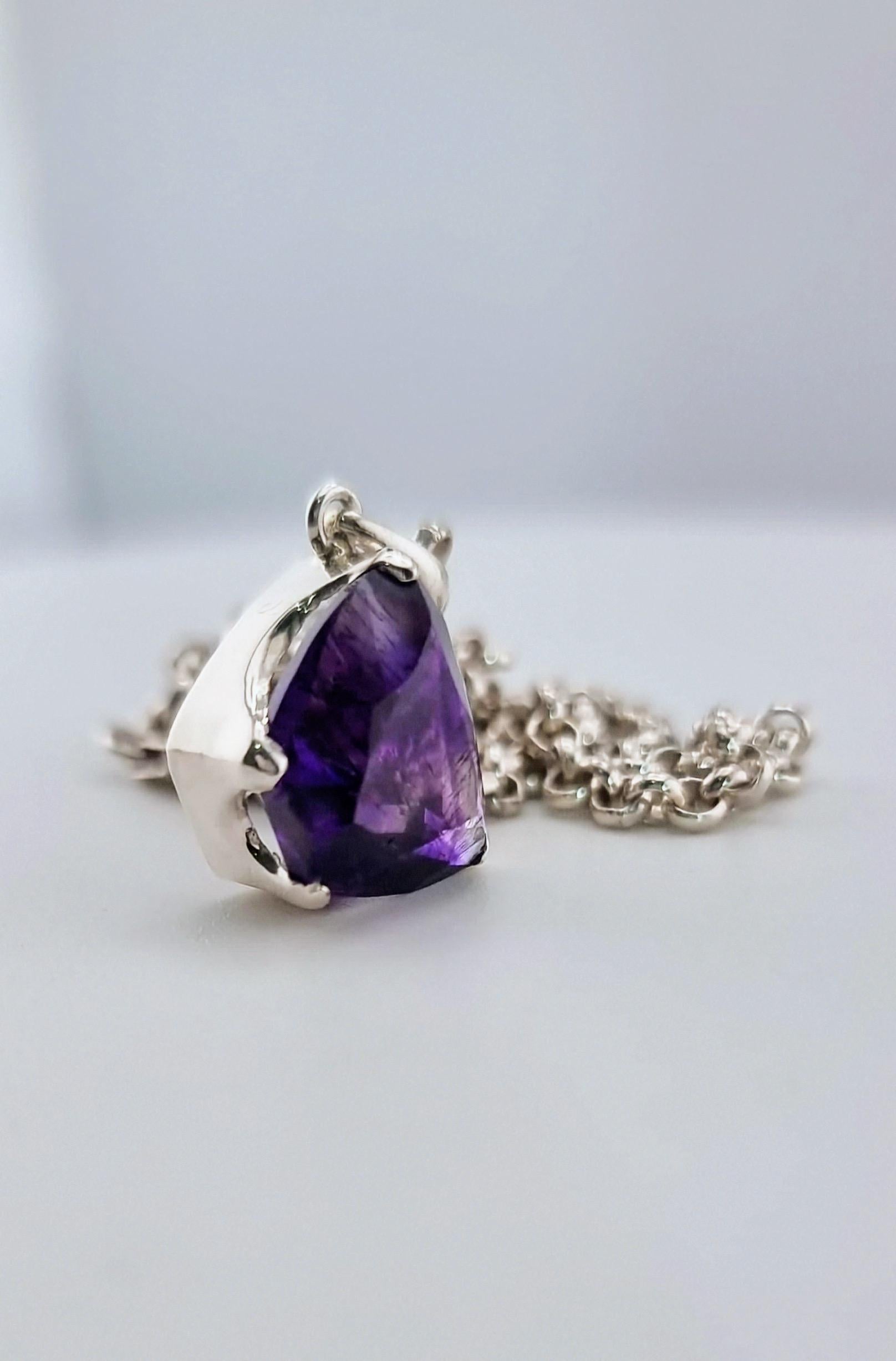 Custom Natural Amethyst Necklace Pendant In New Condition In Lanham, MD