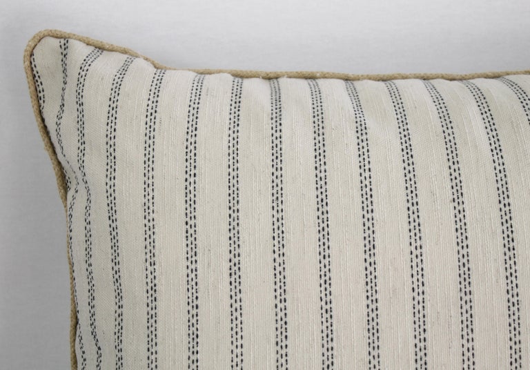 Custom Natural and Navy Ticking Stripe Pillow with Braided Jute Cord ...