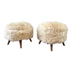 Custom Natural Hide Round Ottomans