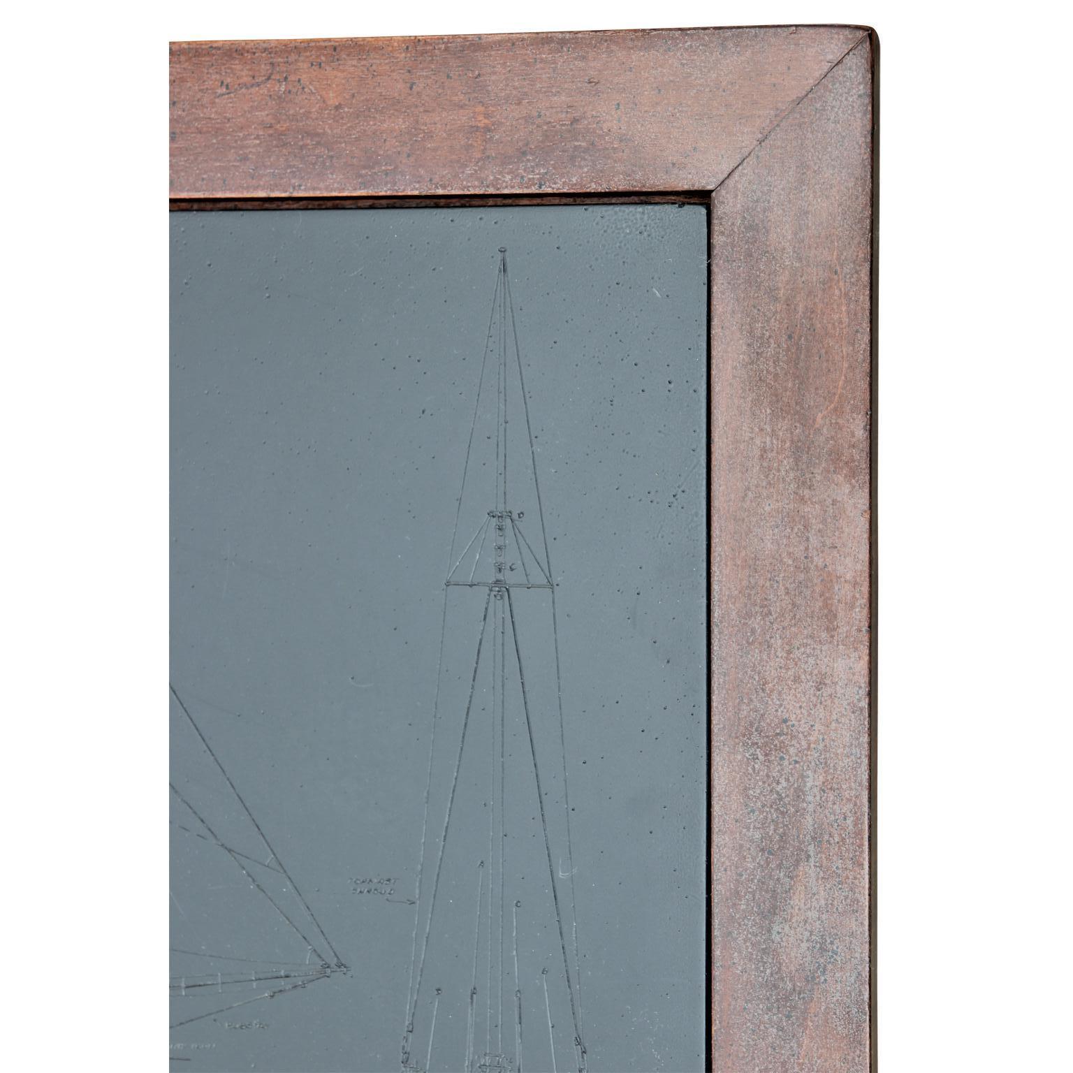 Custom Nautical Sailing Ship Blueprint Side / End Table In Excellent Condition In Houston, TX