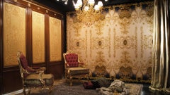 Custom Neoclassical Wool Rug "Belveder"  Luxury Blue & Beige Tufted Carpet