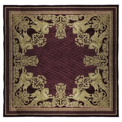 Custom Neoclassical Wool Rug "Pegasus"  Luxury Burgundy & Gold Royal Carpet