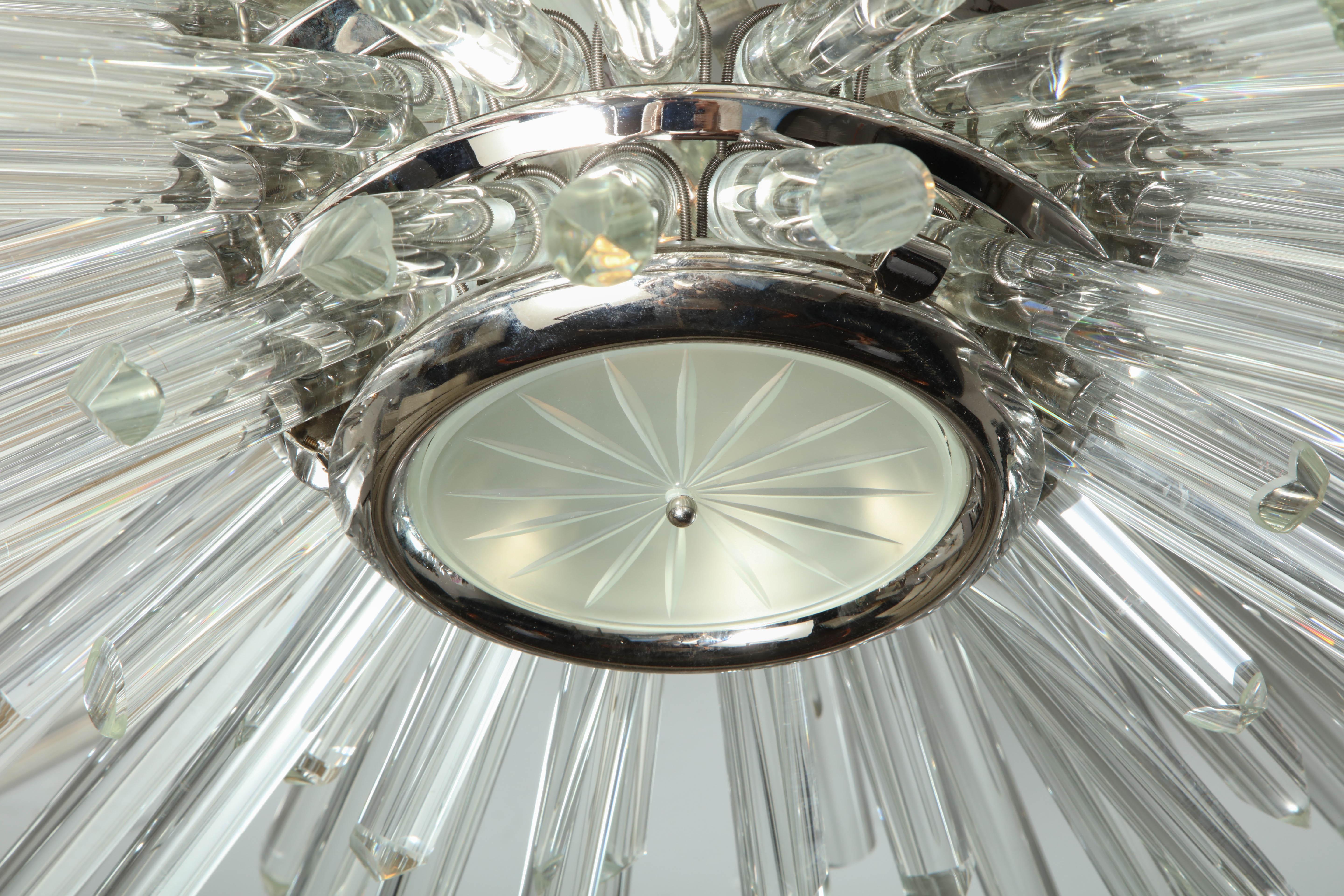 Custom Nickel and Glass Flush Mount Fixture in the Manner of Bakalowits For Sale 2