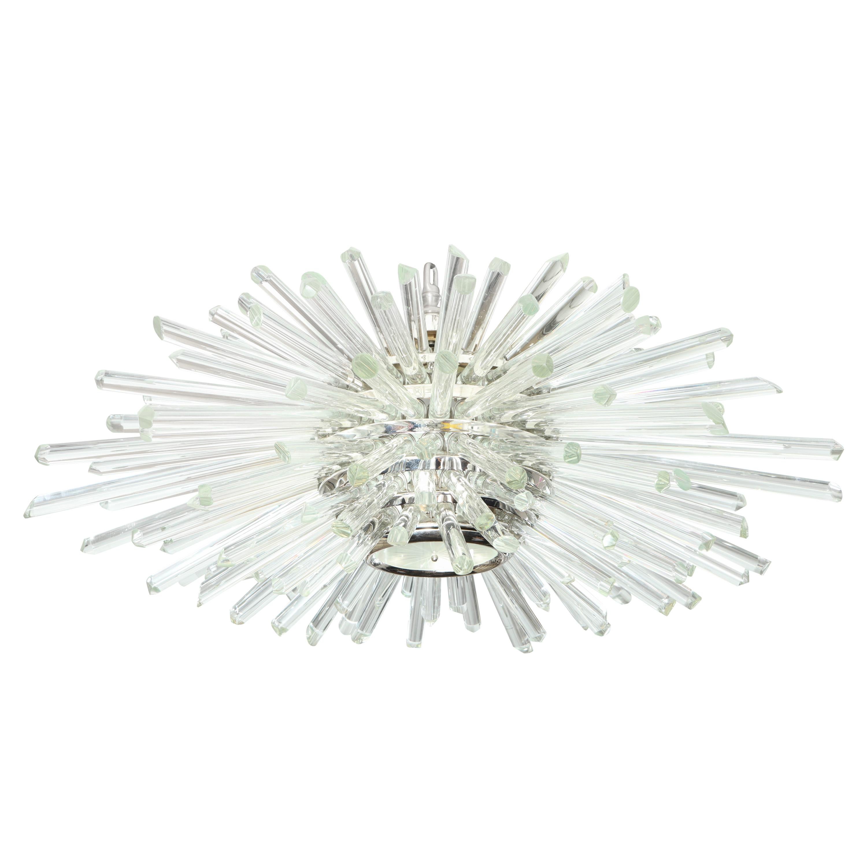 Custom Nickel and Glass Flush Mount Fixture in the Manner of Bakalowits For Sale