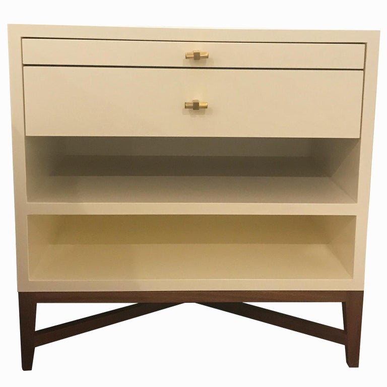 Nightstand or Side Table in Cream/Custom Color Lacquer Finish and