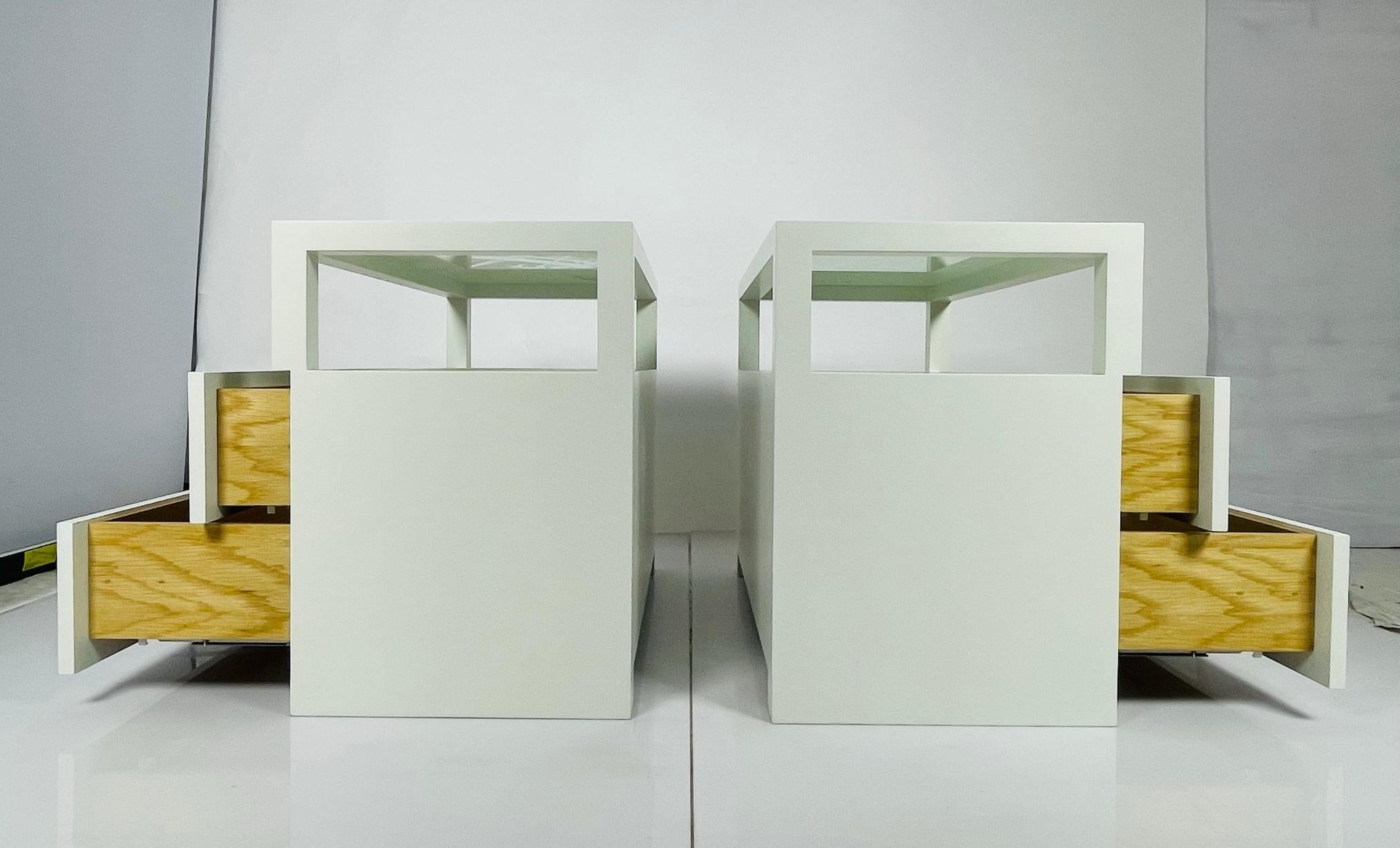 Custom Nightstands in White Oak & Milk-Glass by Cain Modern, USA 2023 For Sale 8